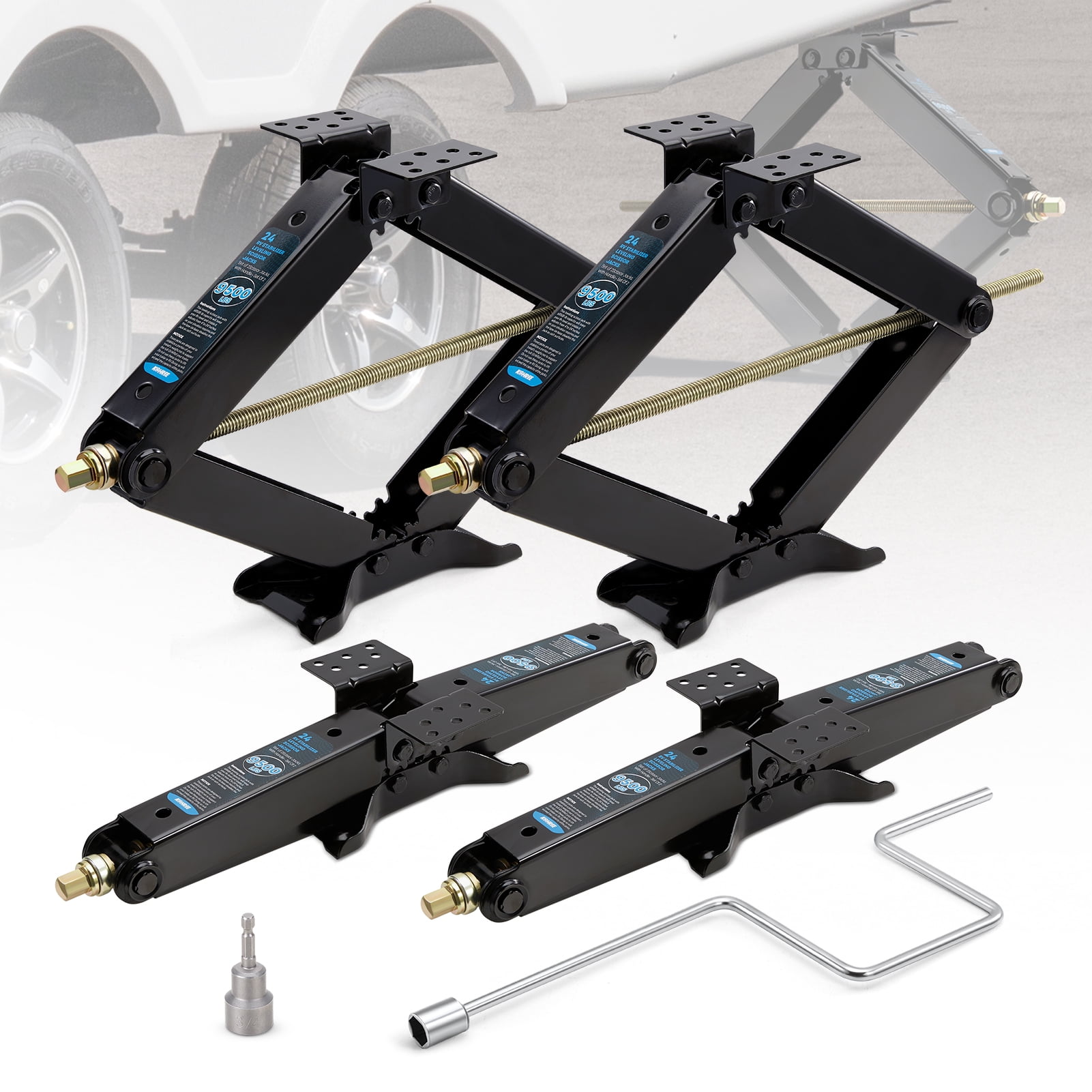 Kohree RV Trailer Stabilizer Scissor Jacks (Black, 9500 lb, Set of 4) di98w