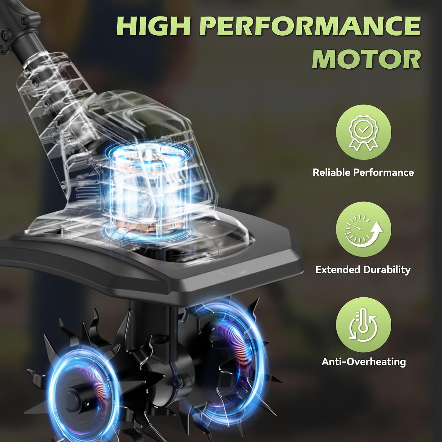 Protmex Cordless Garden Tiller Cultivator, Electric Rototiller for Soil Preparation, 9 in Tilling Width, 6.7 in Depth (21V, 2 x 4.0Ah Batteries) dmpt8