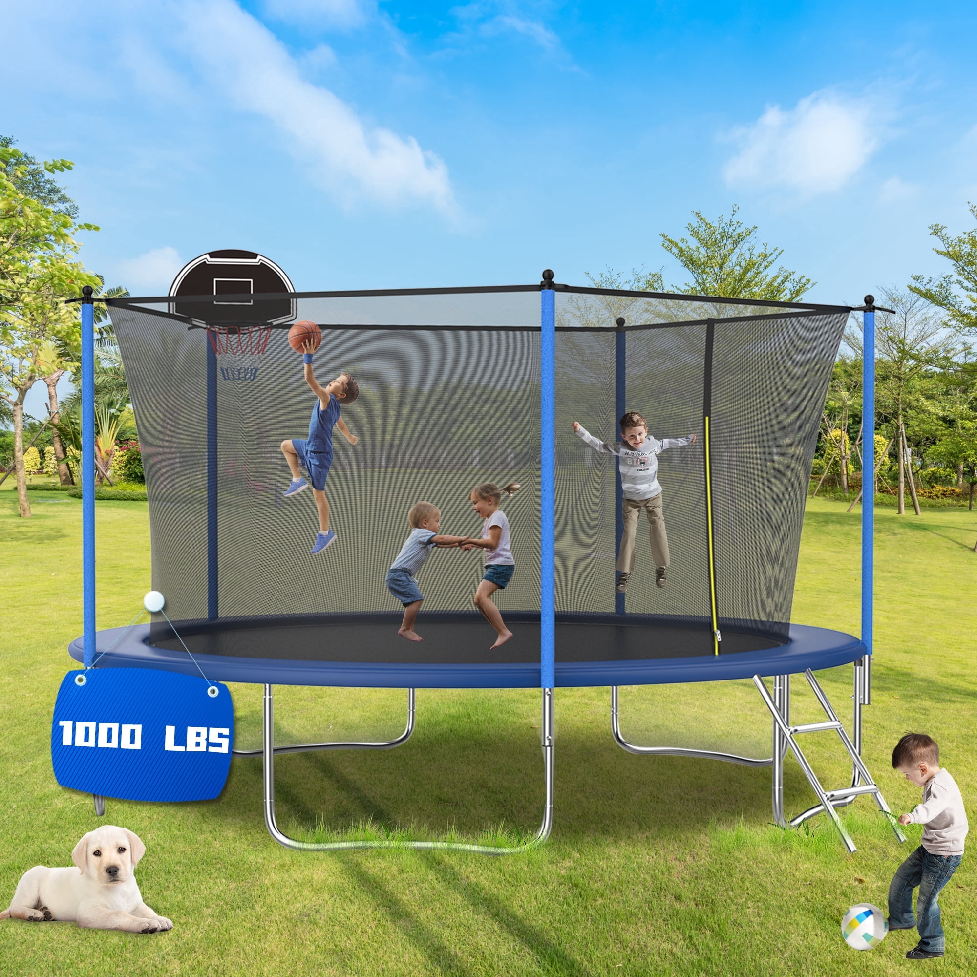 Shengchao Trade 14 ft Recreational Trampoline with Safety Enclosure and Ladder (Blue, 1600 lb Capacity) nyjsg