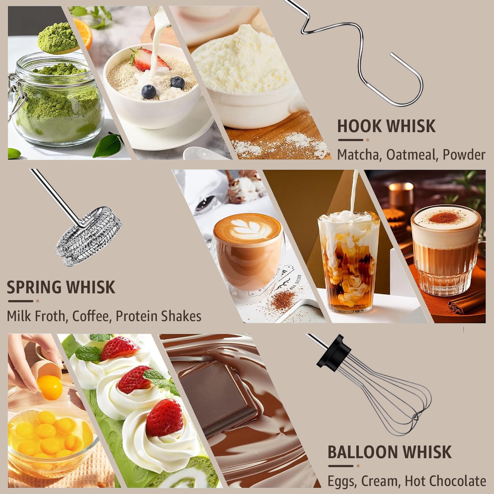 Skdwakiz Electric Milk Frother Handheld Rechargeable Wand with 3 Whisks, LED Display & Magnetic Stand (Black, 1 Unit) 5heaa