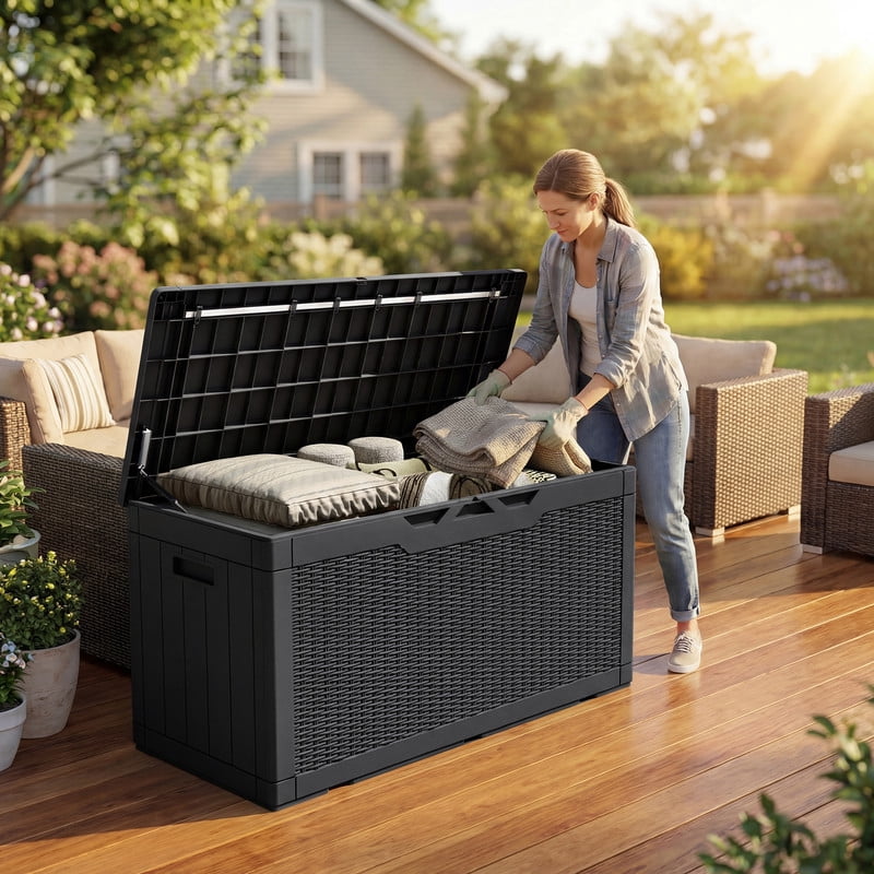 Homall 100 Gallon Outdoor Patio Deck Storage Box, Weather-Resistant Resin Organizer (Black, 100 Gallon) lwgs3