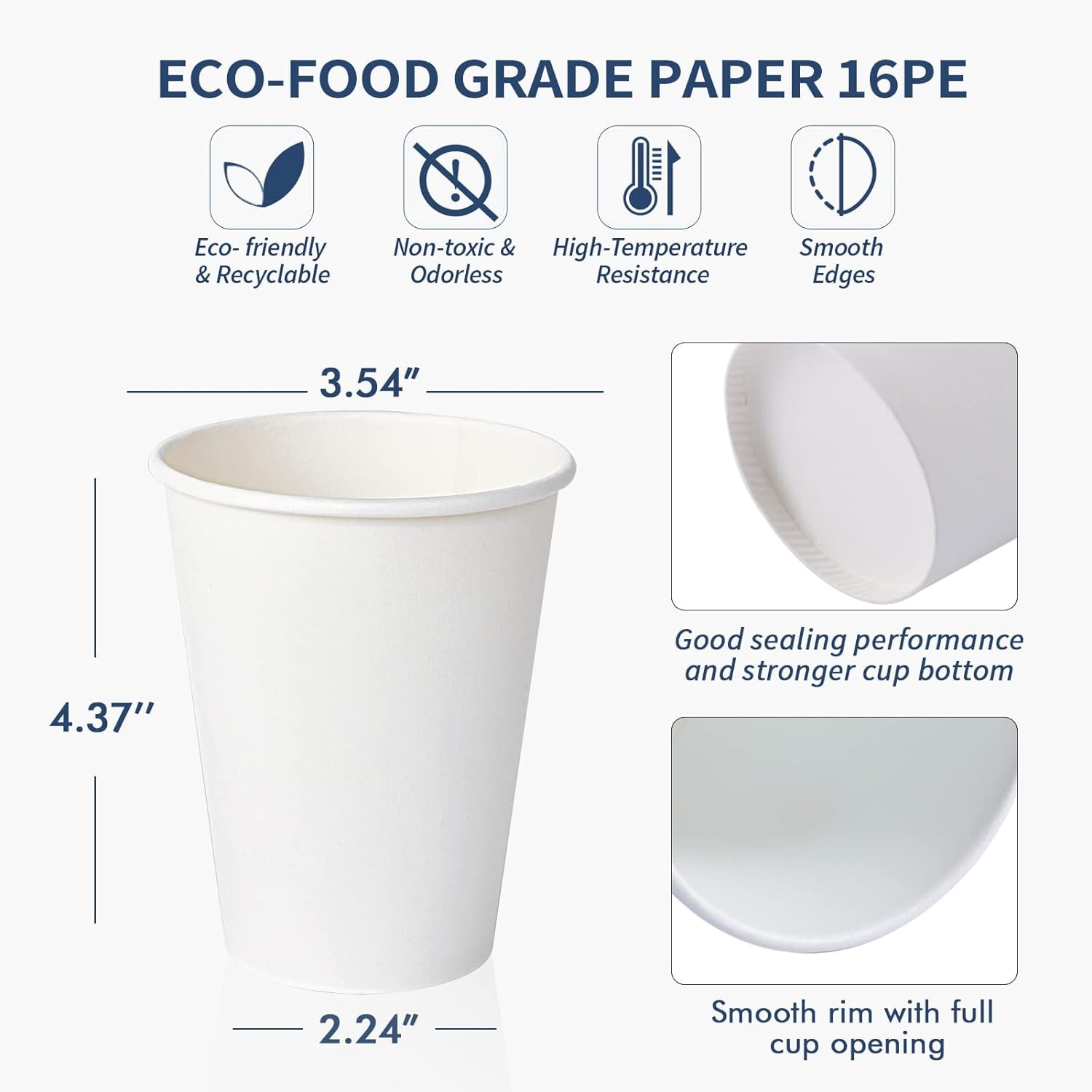 Alpacasso Disposable Paper Cups for Hot and Cold Beverages (White, 100 Pack, 12 oz) dmrwj