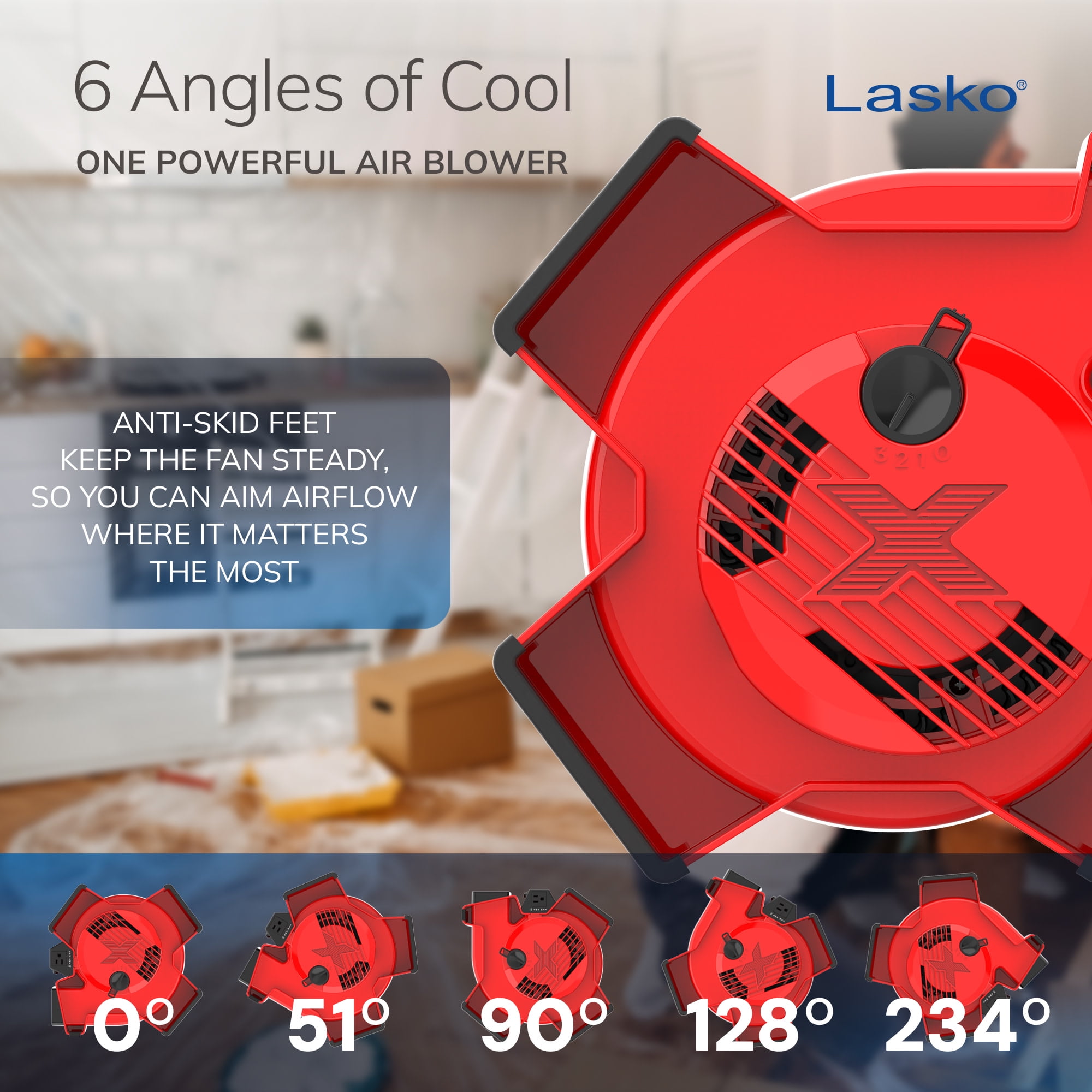 Lasko X-Blower 11 in High Velocity Utility Fan with USB Ports and Power Outlet (Red, 11 in) hkx2j