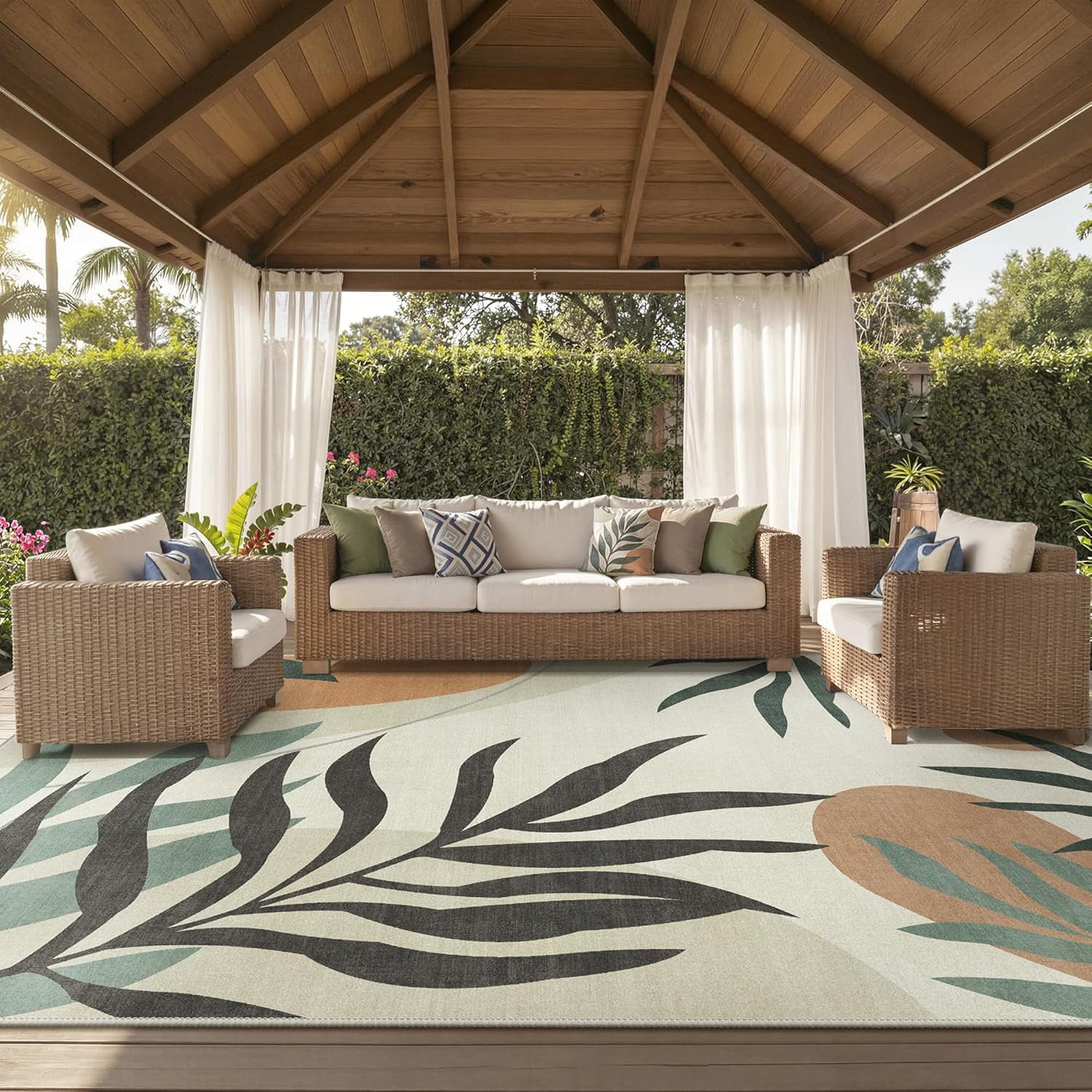 Home Decor Outdoor & Indoor Area Rug, Waterproof Leaf Pattern Patio Carpet (Beige, 5 ft x 8 ft) j4rgl