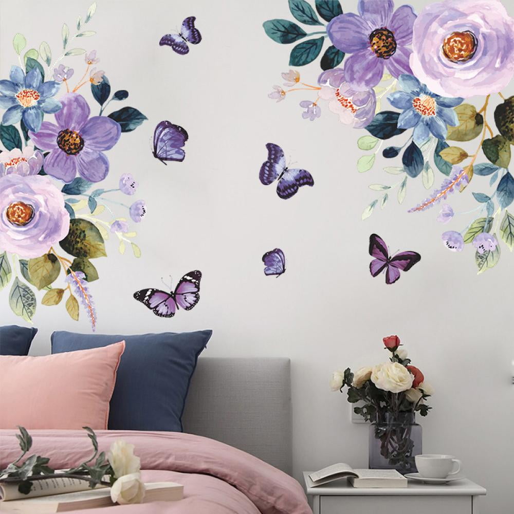 Jlong Purple Butterfly and Floral Wall Decals Peel and Stick Mural Art Decor (1 Set) xuli2