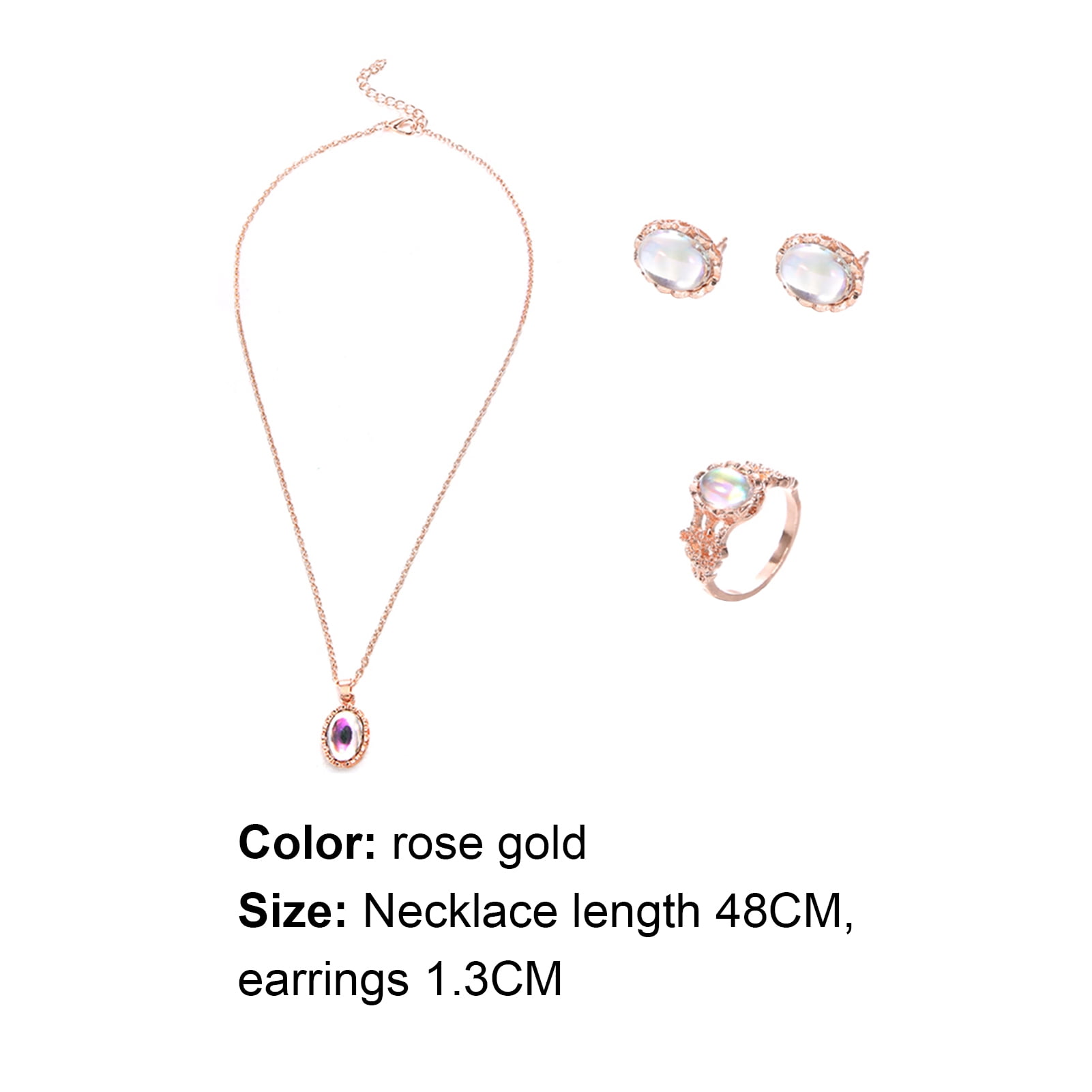 Yesbay Elegant Oval Faux Opal Jewelry Set for Women Engagement Wedding (Rose Gold, 18.9 in) 8sx0w