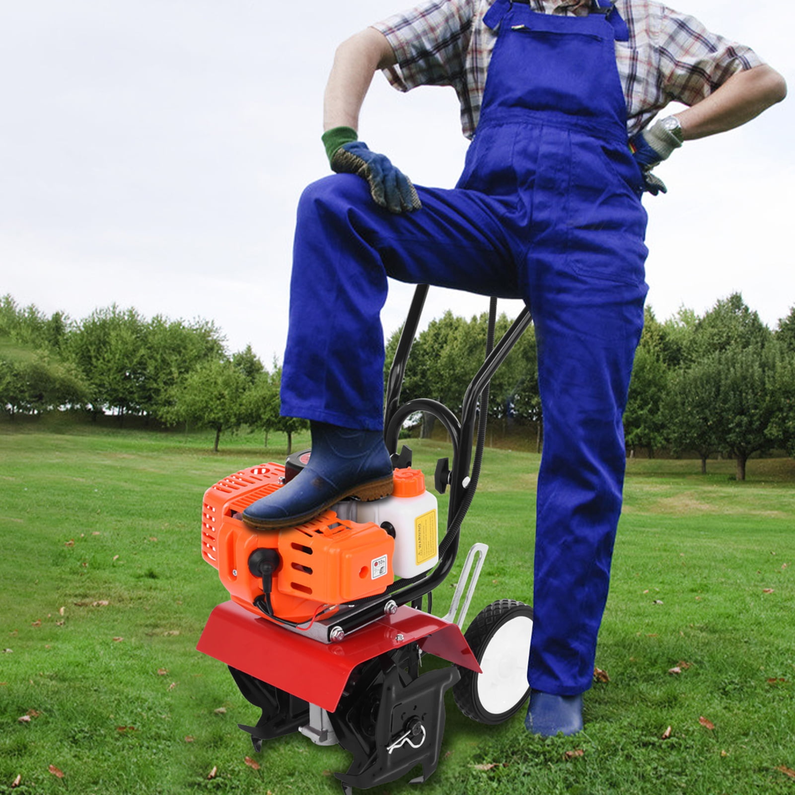 Thogive 52cc Petrol Garden Mini Tiller, Heavy-Duty Soil Cultivator for Landscaping (Orange, 7.9-inch Tilling Width) oyoy9