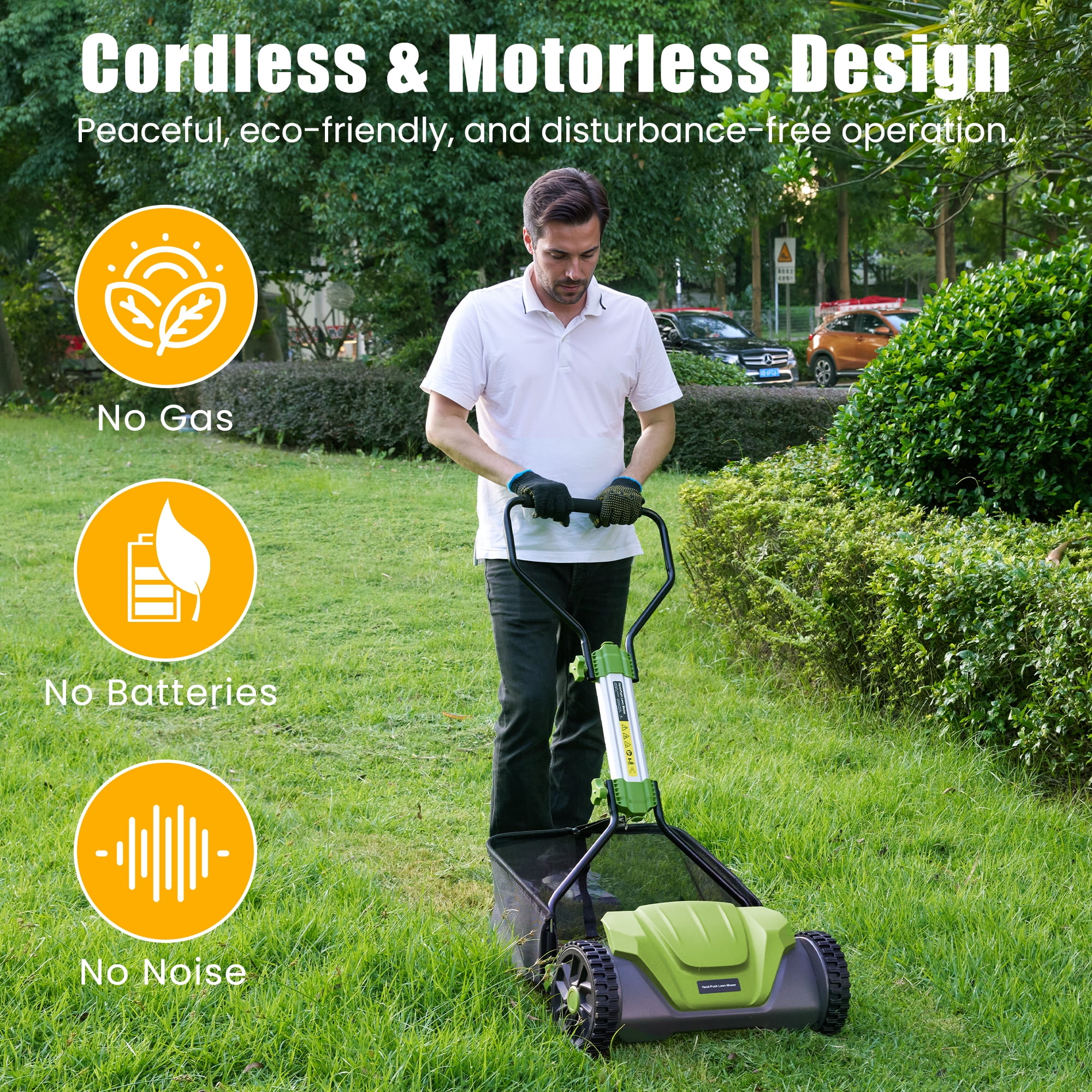 GASKY 16-inch Manual Push Reel Lawn Mower with 8-gal Grass Catcher (Green, 16 in) 6o0qa
