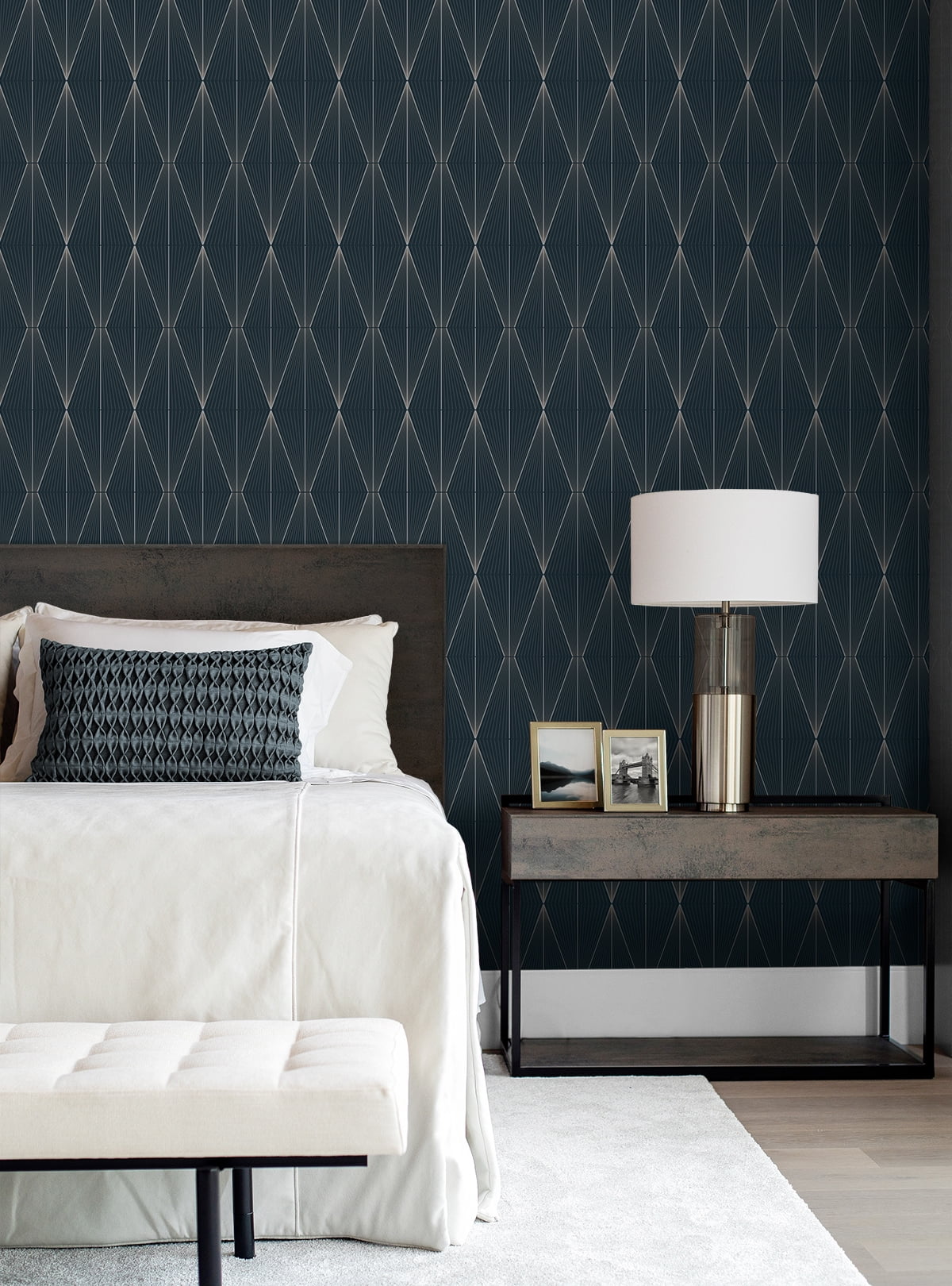 NextWall Geo Diamond Peel and Stick Wallpaper (Blue Denim and Pewter, 20.9 in. W x 18 ft. L) 5414i