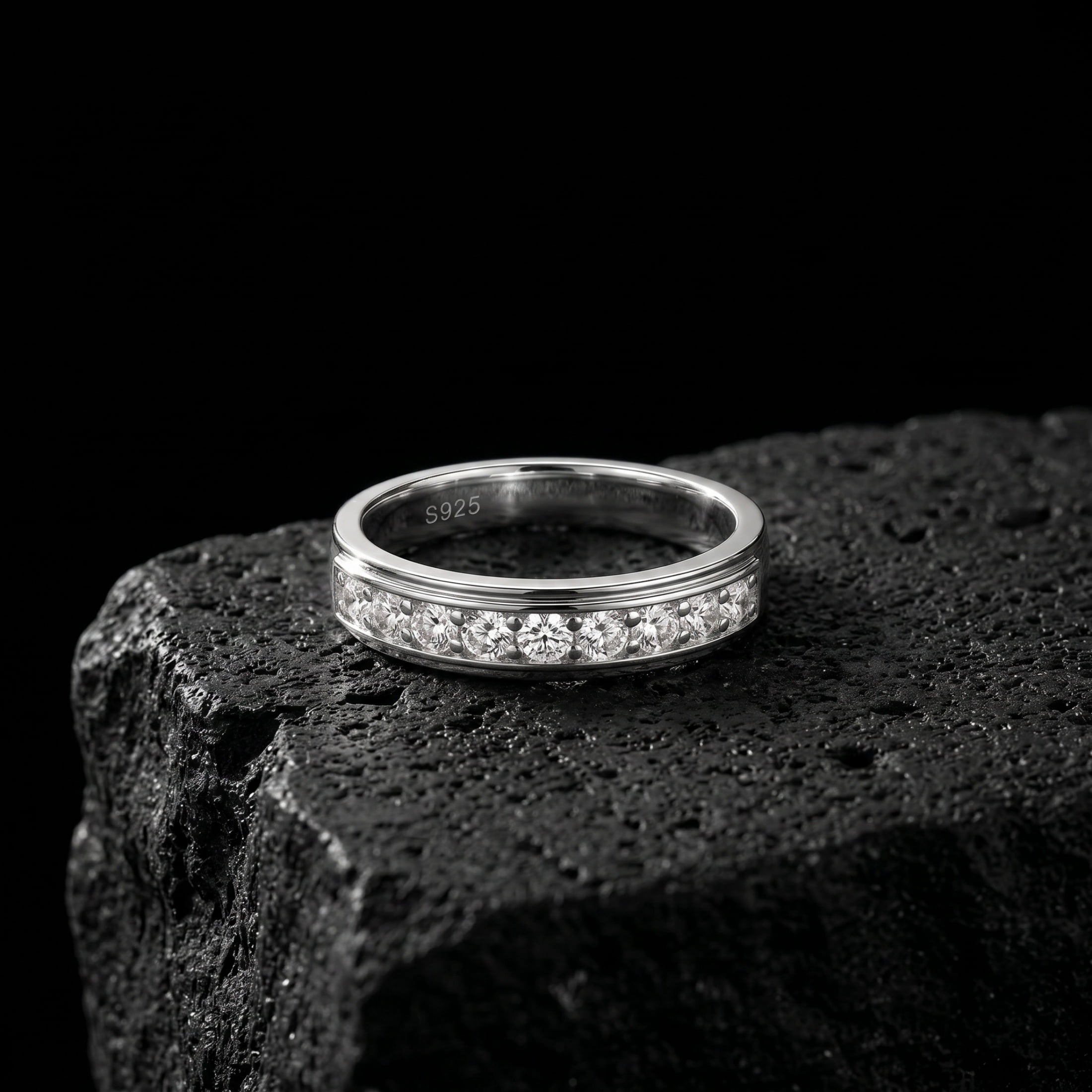 SFTING Men Wedding Band 925 Sterling Silver Ring with 5A Zirconia (Silver, Size 9) gd8gn - Image 4