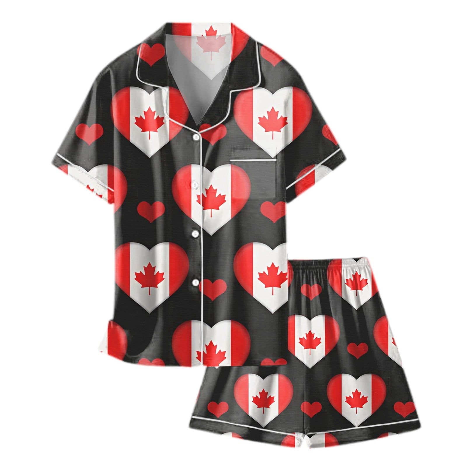 Zenthread Toddler Girl Summer Outfit Set Maple Leaf Print Short Sleeve Collared Shirt and Shorts (Black, 2-3T) wocwf