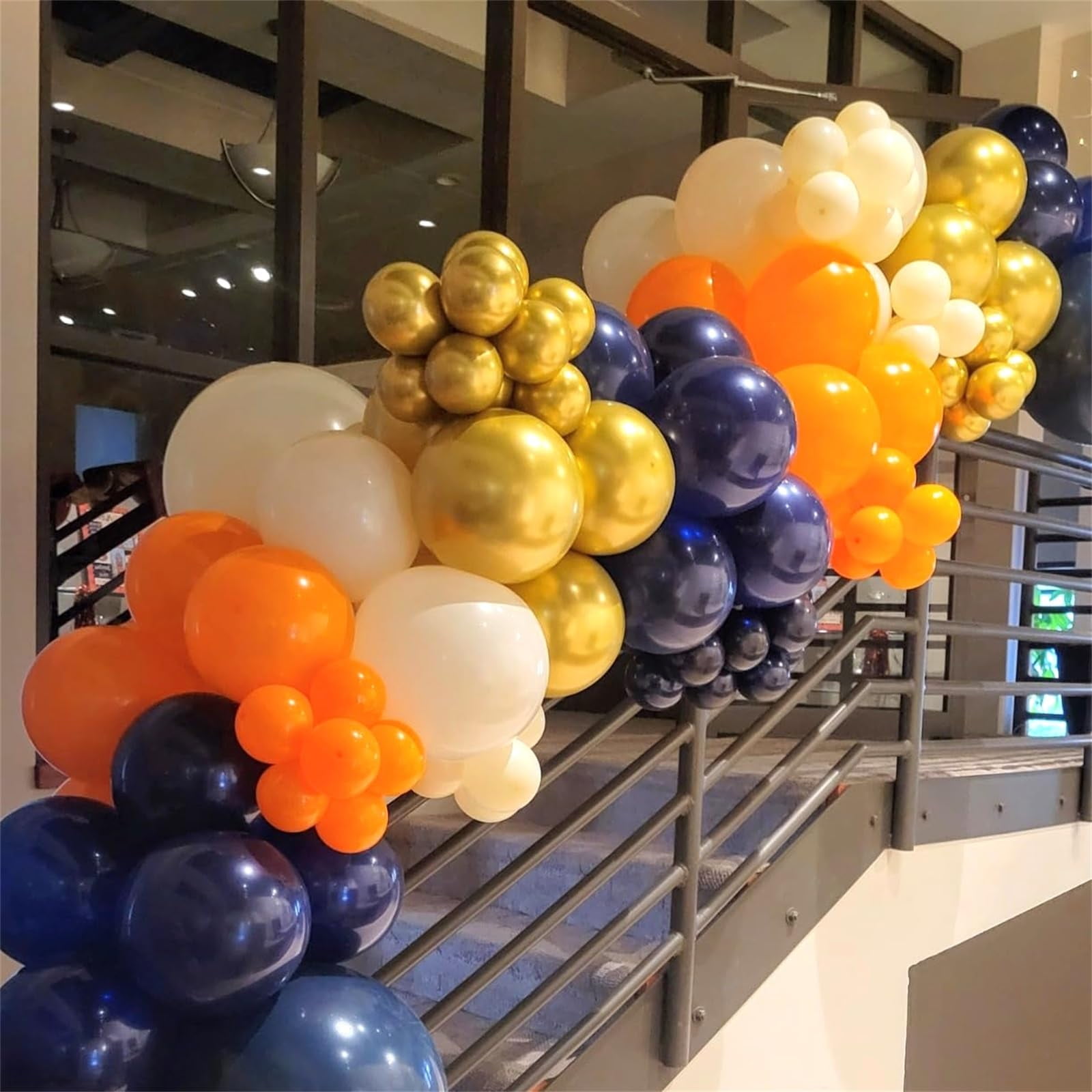 Qiameng Party Balloon Arch Kit, Navy Blue Orange White and Metallic Gold Latex Balloons for Birthday Wedding Graduation (35 Pieces, 12 in) ftvag