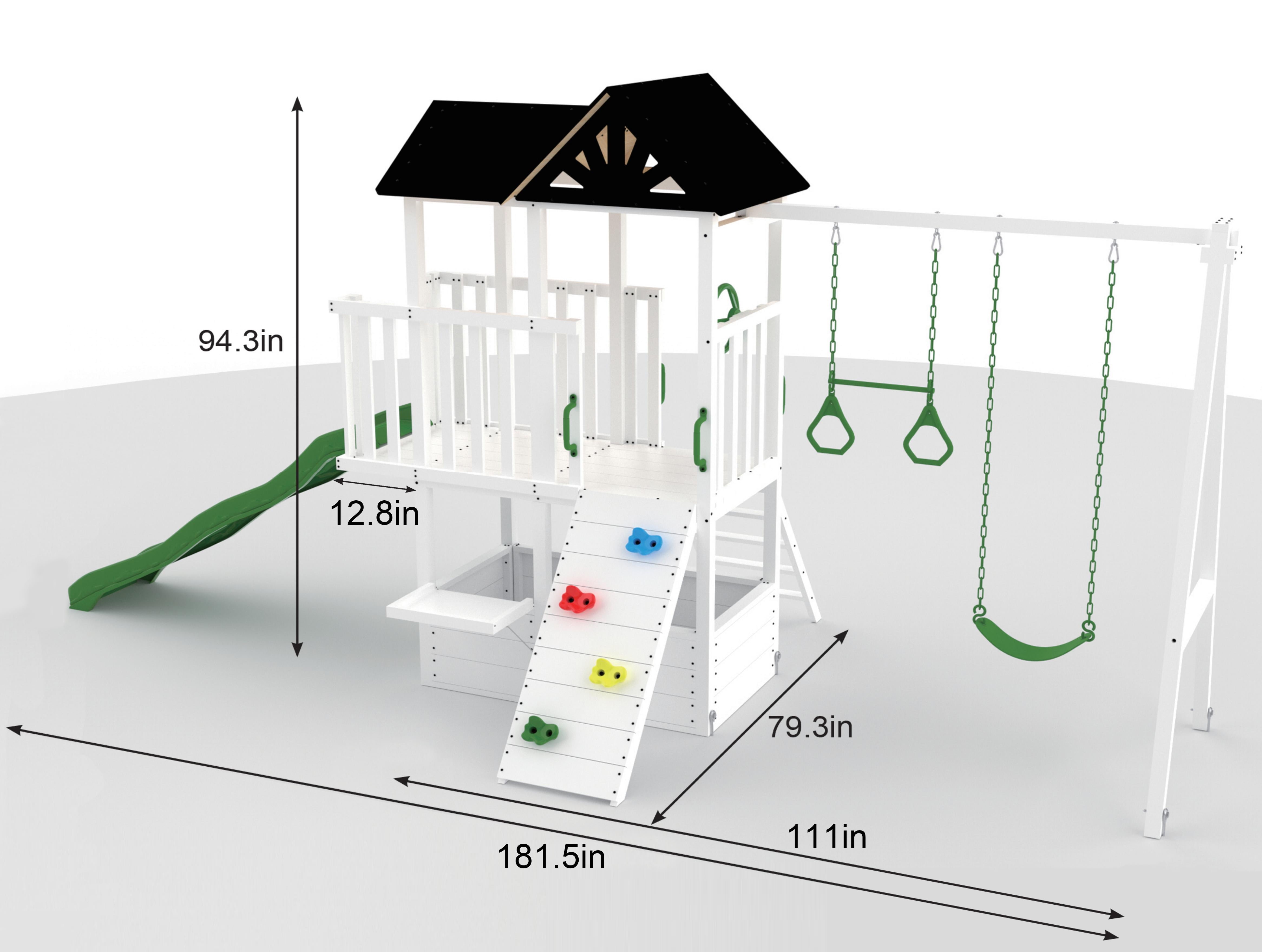 Avenlur Craftsman Modern Outdoor Backyard Swing Set with Slide, Clubhouse, and Rock Climbing Wall (White, 1 Unit) pncti
