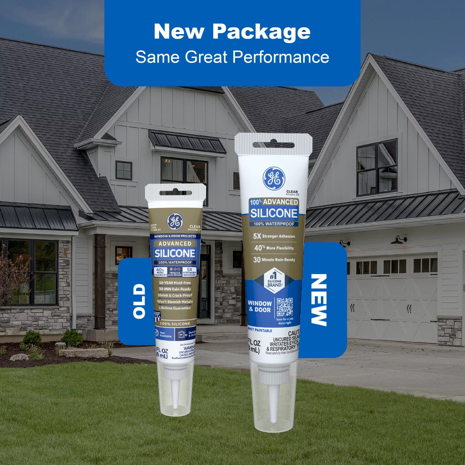 GE Advanced Silicone Window & Door Sealant, Waterproof Weatherproof Adhesive (Clear, 2.8 fl oz, 2 Pack) hurff
