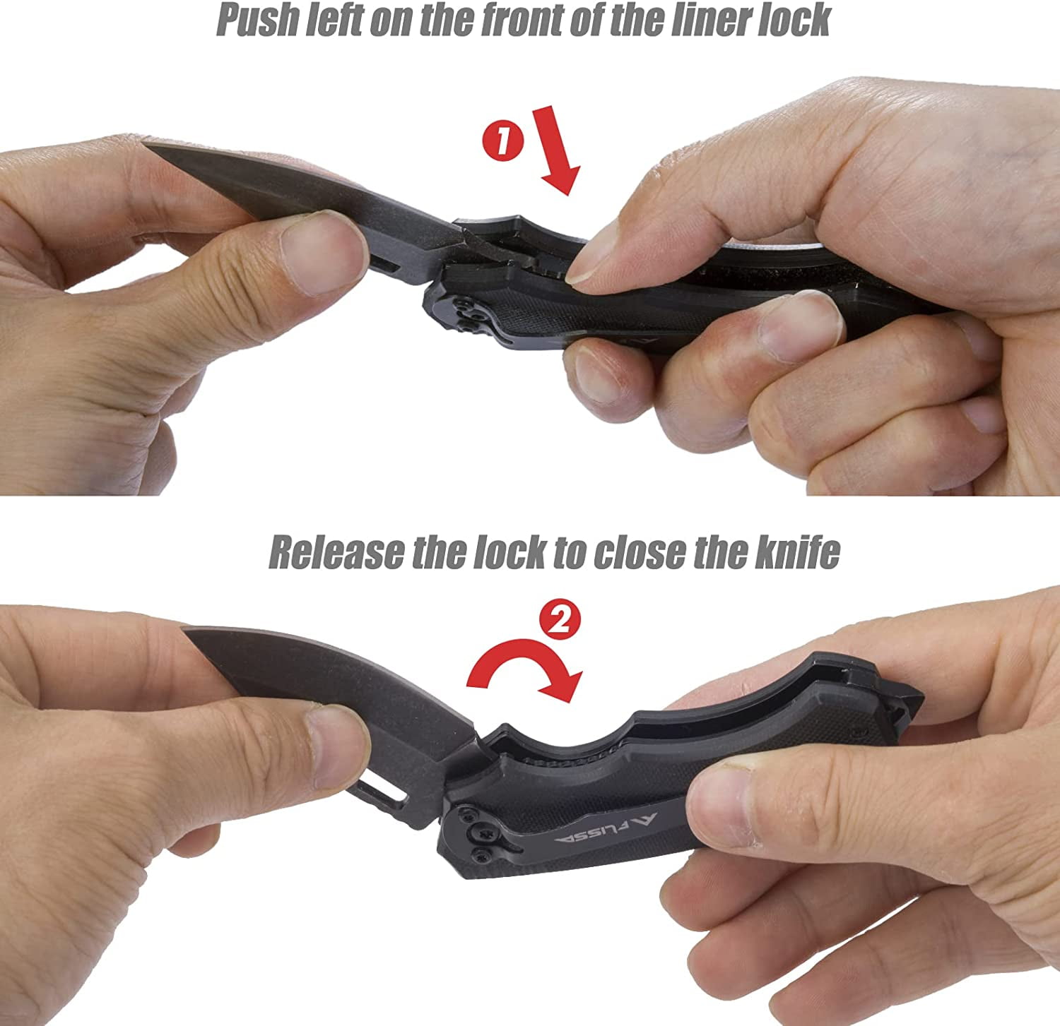 FLISSA Mini Folding Pocket Knife, Stainless Steel Drop Point Blade, EDC Utility Tool with Glass Breaker (Black, 6 in) fax3o
