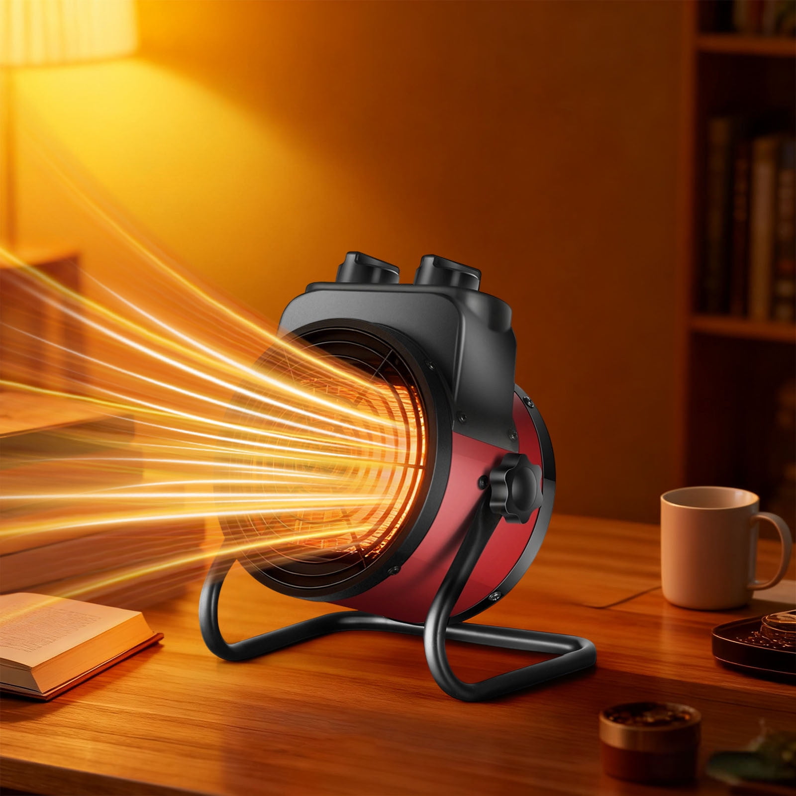 Vhogom 3000W Portable Electric Space Heater, Fast Heating Adjustable Angle Fan for Home Office and Garage (Yellow/Red, 3 lb) mipr8