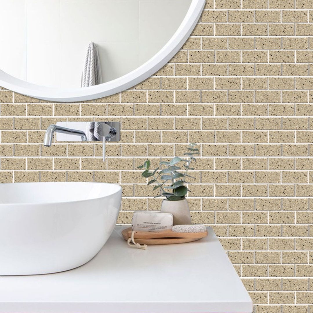 FUDAKUNA Self Adhesive Marbling Tile Stickers Waterproof Peel and Stick Backsplash (Beige Gray, 6 Pieces, 11.8 x 5.9 in) p5ldu