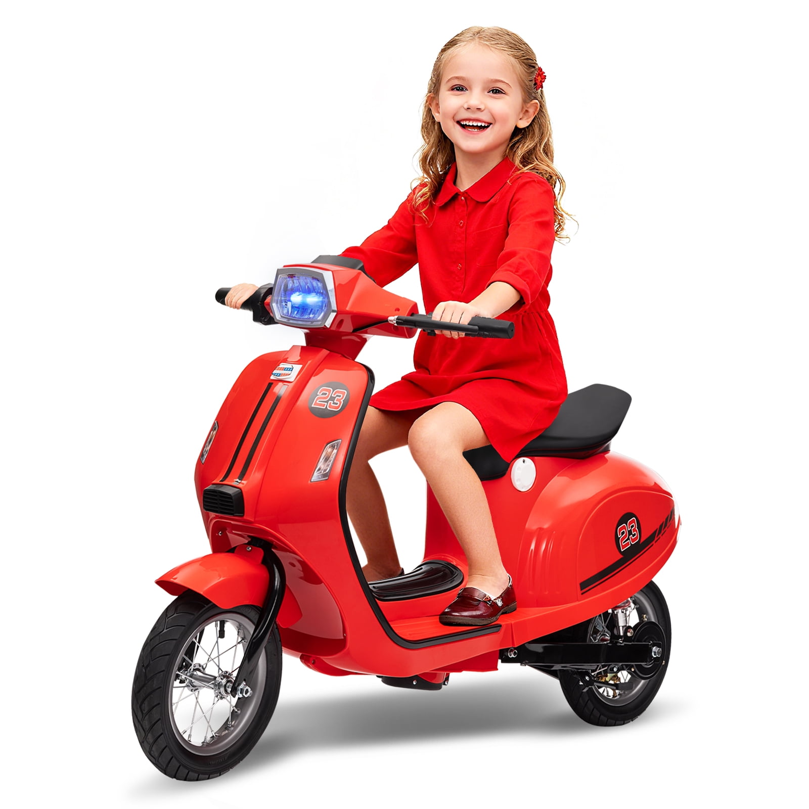 Tuekys Electric Moped Scooter for Kids, 24V 350W Ride-on Motorcycle with LED Lights (Red, 51.18 in) vu0ys
