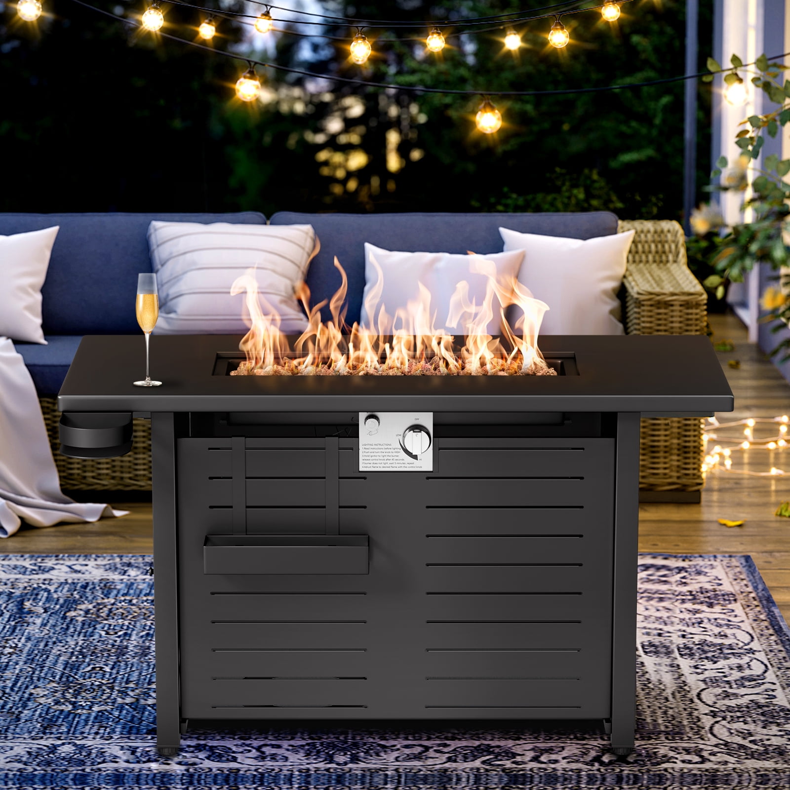 KingChii 45 in Propane Fire Pit Table with Lid and Lava Stone, 60,000 BTU Steel Gas Fire Pit for Outdoor Patio (Black, 45 in) dbp4b