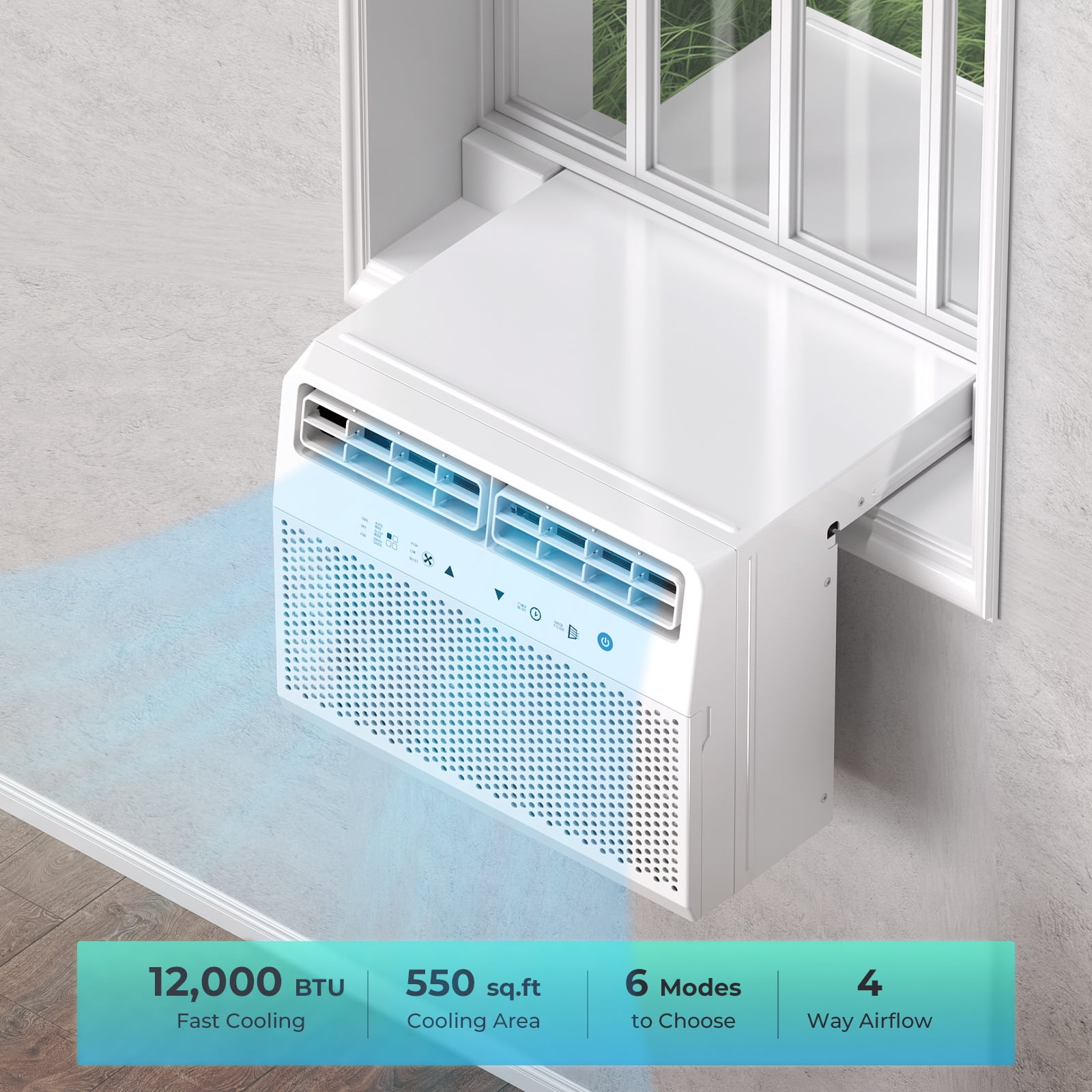 WAA 12000 BTU Window Air Conditioner for Rooms Up to 550 sq.ft (White, 23 in to 36 in Width) ig6ki