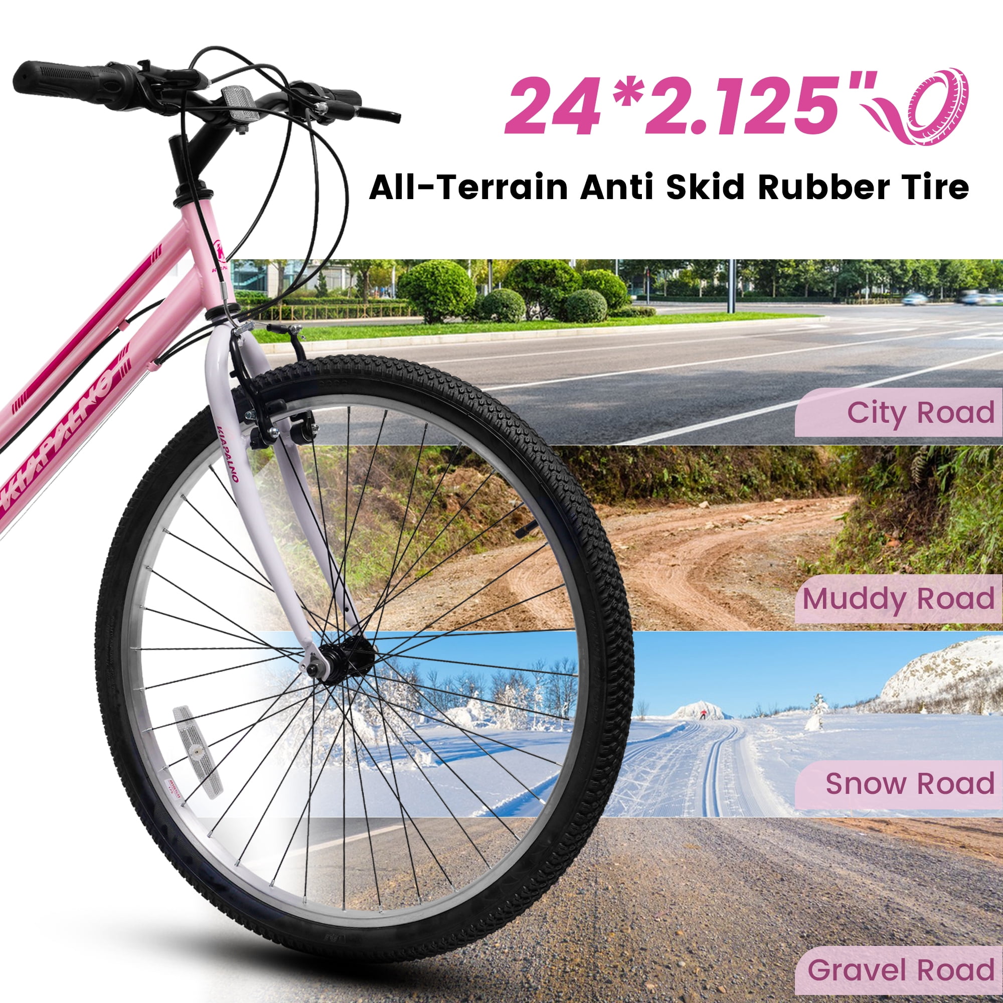 Ecarpat 24 Inch Mountain Bike for Women and Girls, 21-Speed Commuter Bicycle with Carbon Steel Frame (Pink, 24 in) oj64n - Image 3