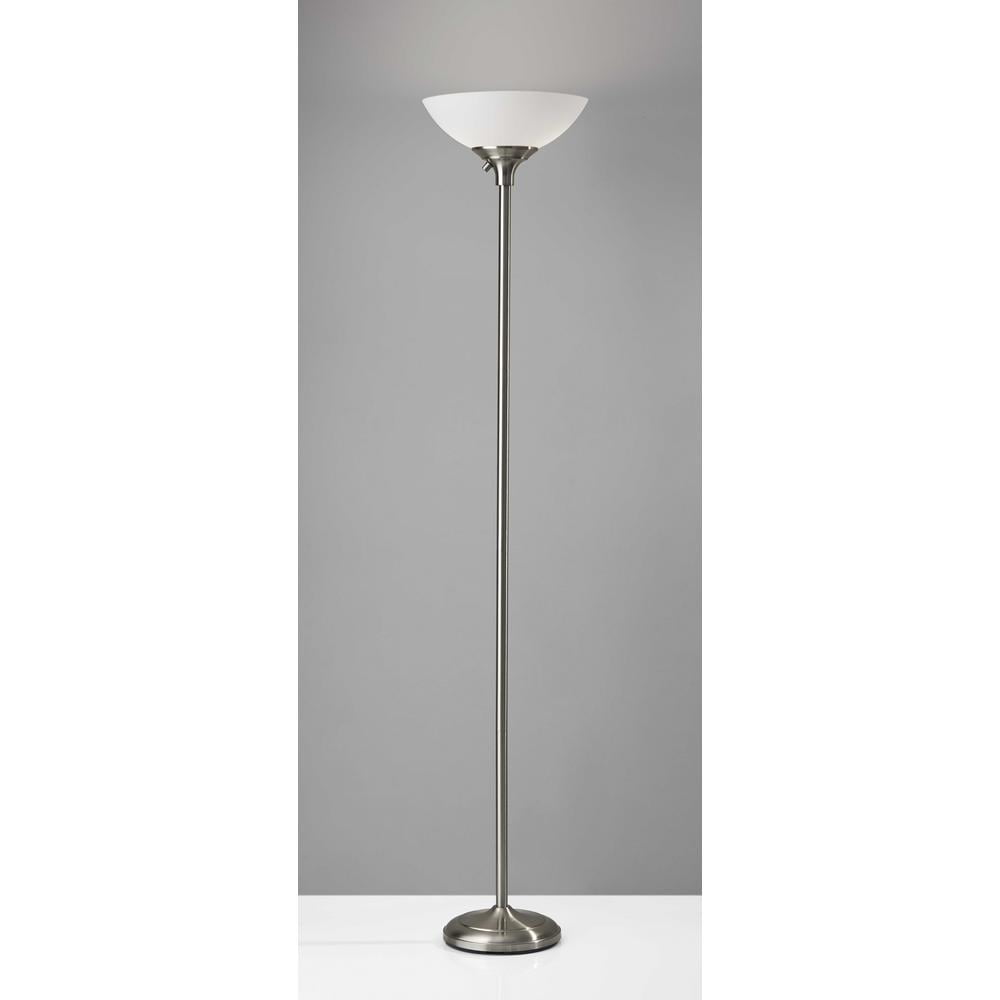 HomeRoots Torchiere Floor Lamp, Tailored Satin Steel Metal Finish with White Shade (71 in Height) 7zxfg
