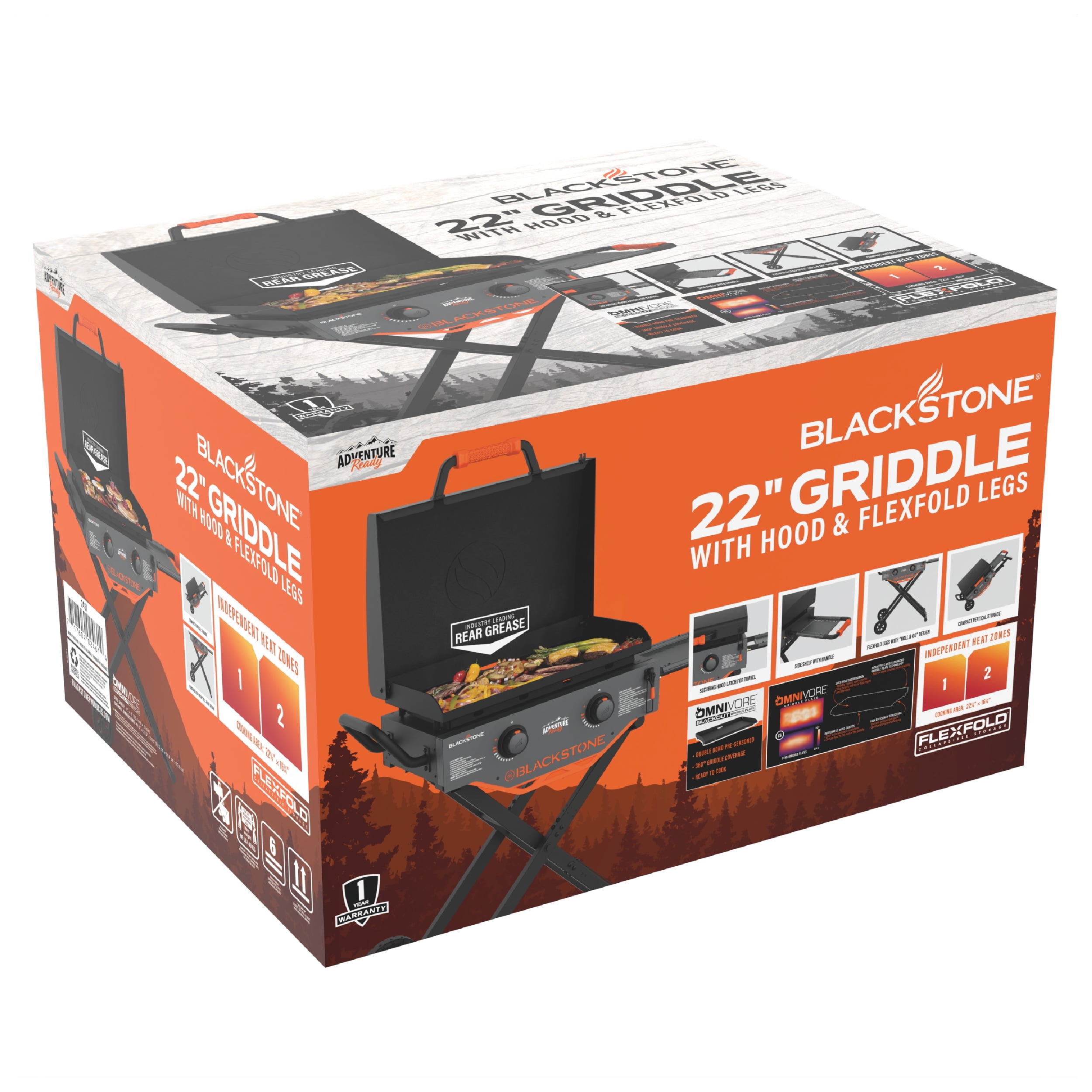 Blackstone Adventure Ready Outdoor Griddle (22 in, 2-Burner Propane Flat Top Grill, Gray) pp0me