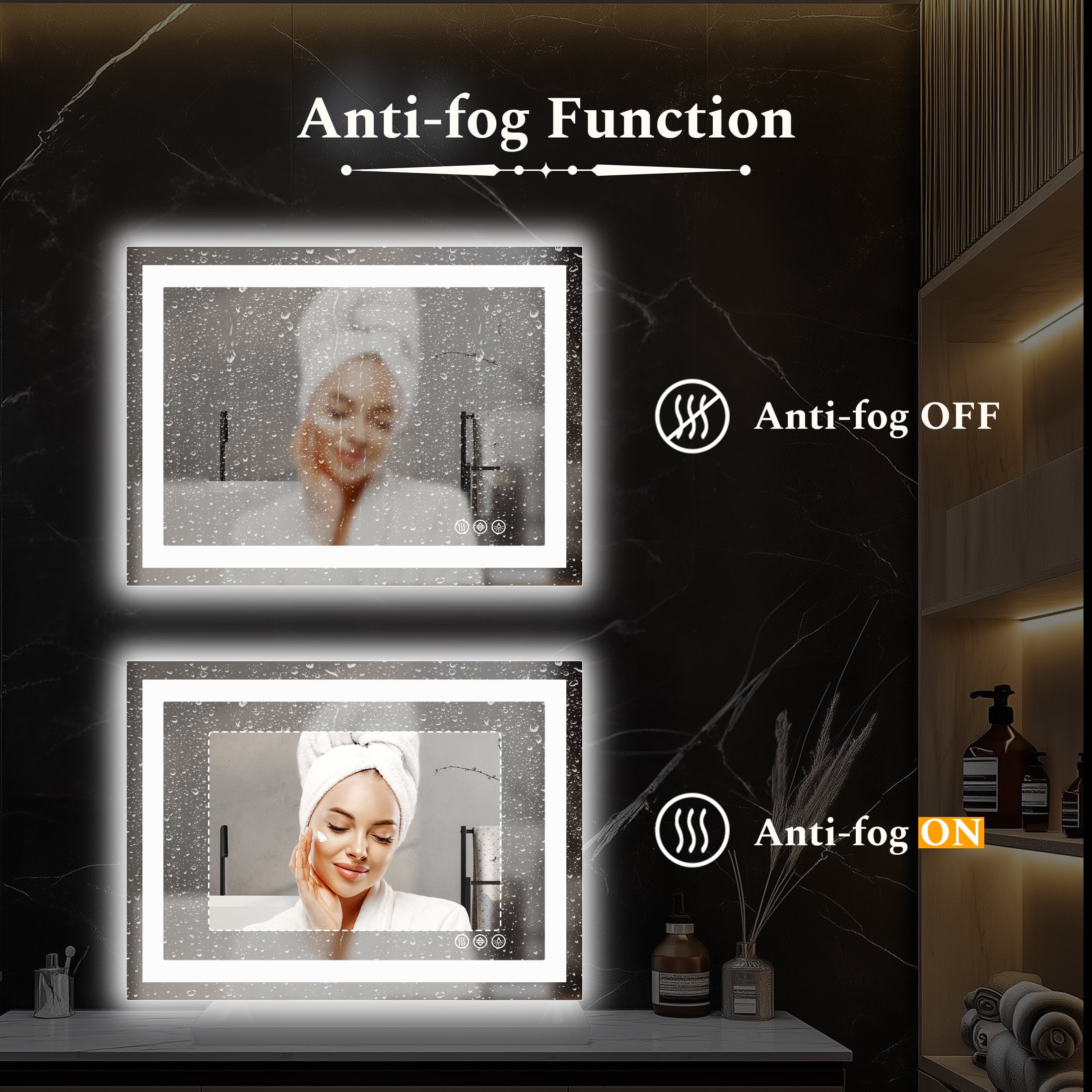 EDX LED Bathroom Mirror with Anti-fog Technology and Adjustable Lighting (White, 24 in x 32 in) nhli2