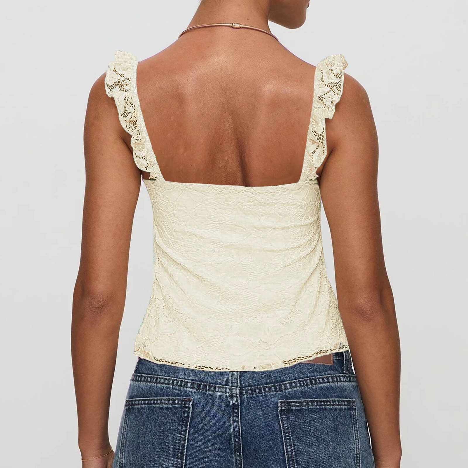 Aloohaidyvio Women Y2k Lace Tank Top Sleeveless Summer Crop Camisole (Beige, S) rf8no
