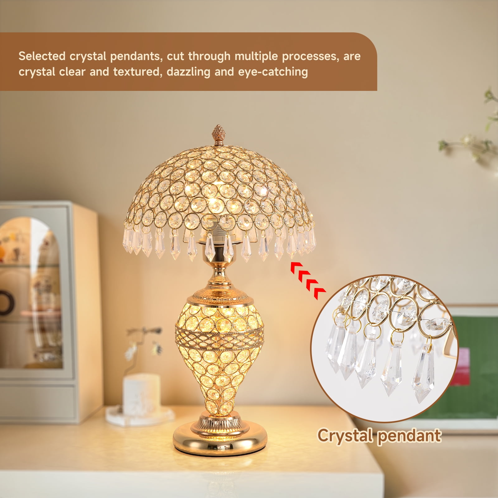 xiaojuande Crystal Table Lamp Modern LED Bedside Light with 3-Level Dimming (Silver, 9.8 in) 3v253