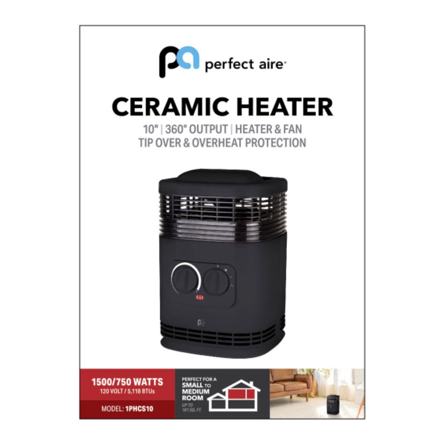 Perfect Aire Electric Ceramic Space Heater with Adjustable Thermostat and Tip-Over Protection (Black, 128 sq ft) w9mba