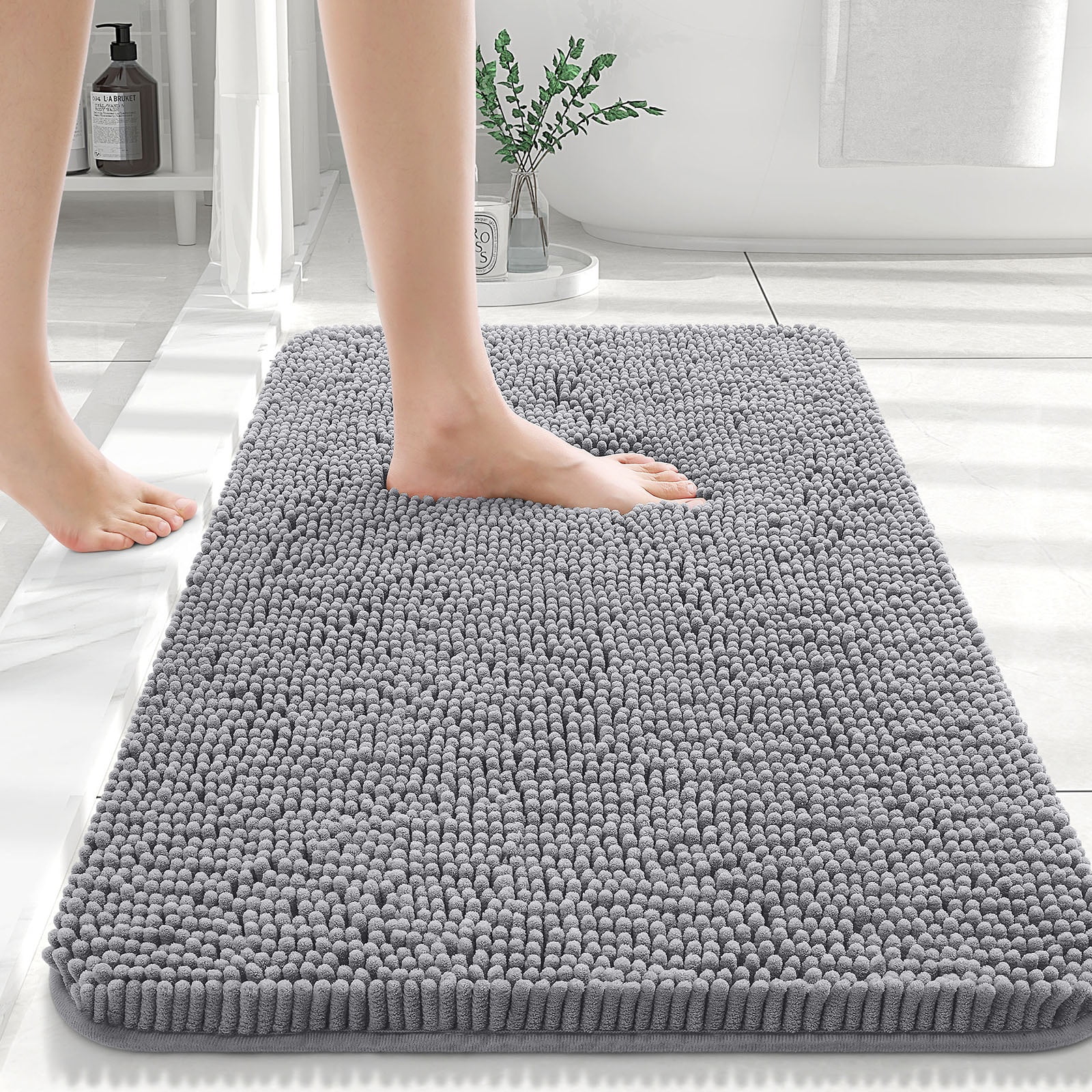 Buganda Bathroom Rug, Non-Slip Chenille Bath Mat, Quick-Dry Plush Floor Carpet (Grey, 30 in x 20 in) jzsre