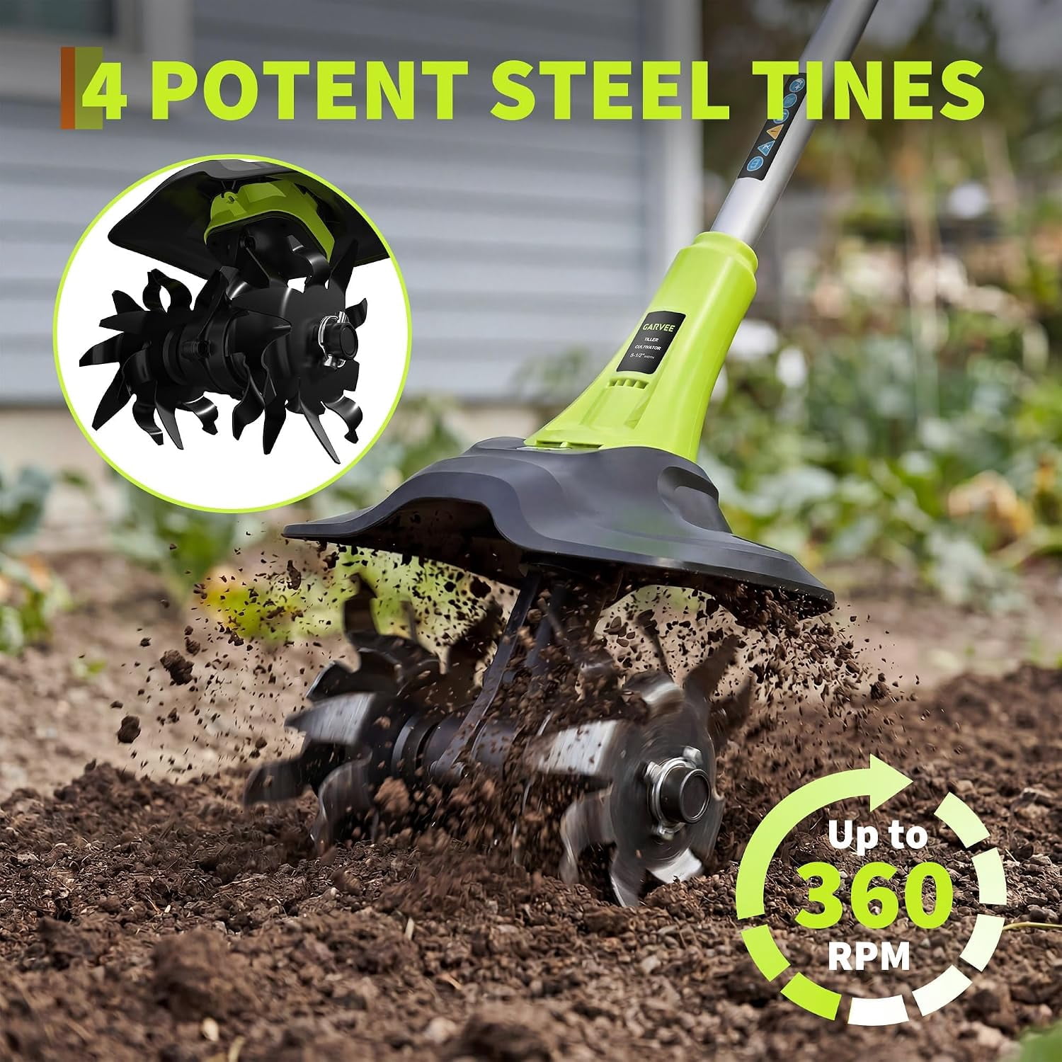 PIONEERWORKS 20V Cordless Electric Garden Tiller, Lightweight Cultivator for Soil Aeration (Green, 8.8 lb) pbgal