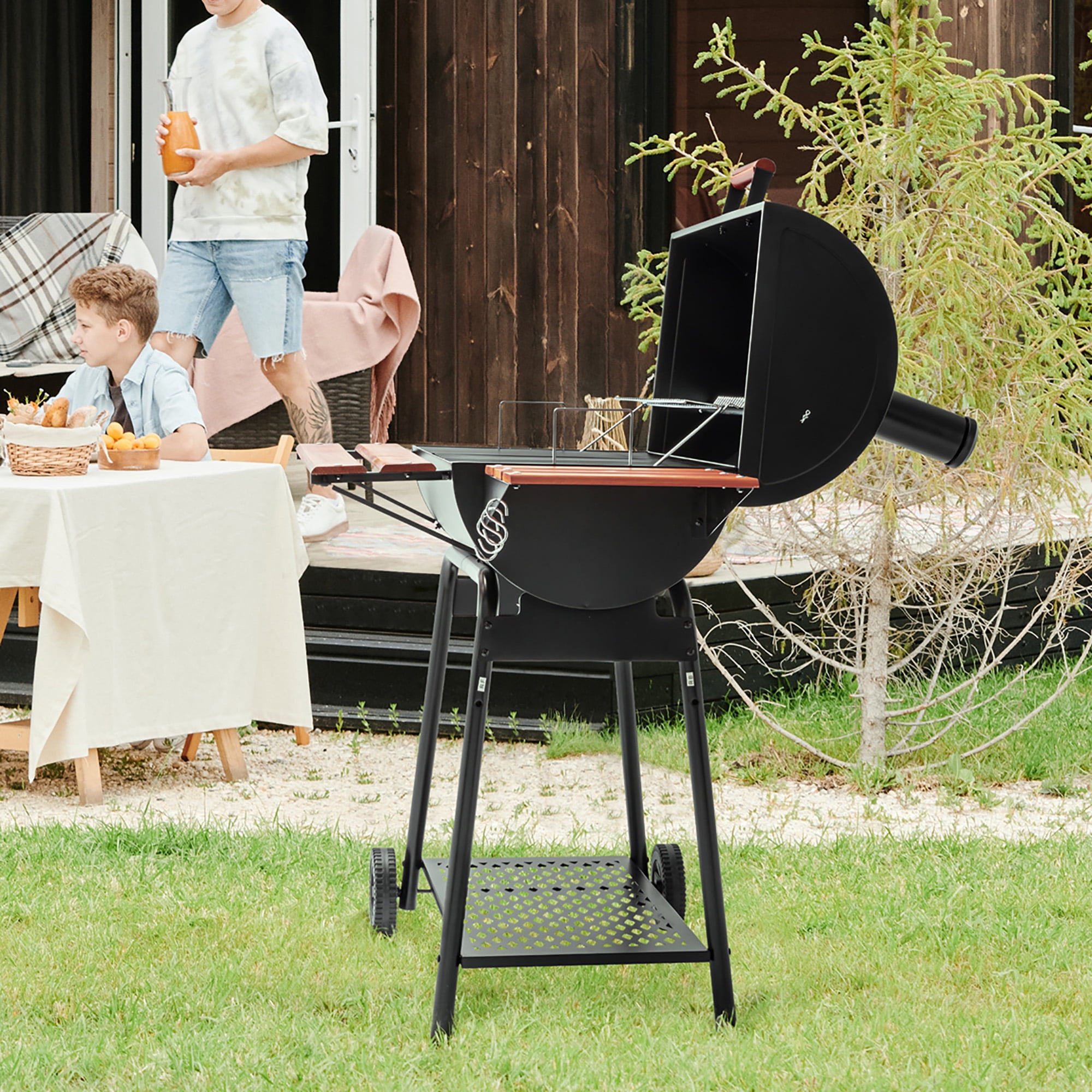 Royal Gourmet CC1830V 30 in Barrel Charcoal Grill with Side and Front Tables (Black) kqitm