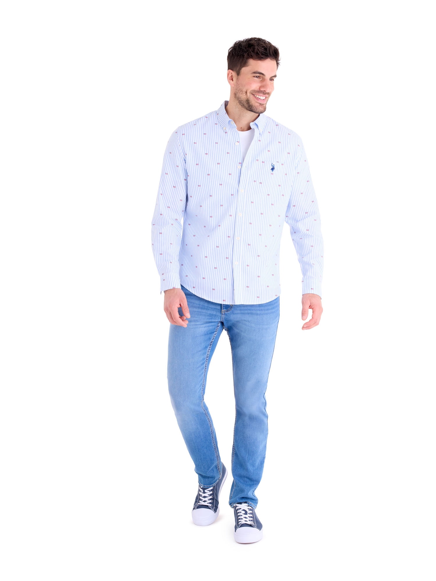 U.S. Polo Assn. Men's Americana Oxford Shirt Long Sleeve Button-Down (Blue, S) s6ecu