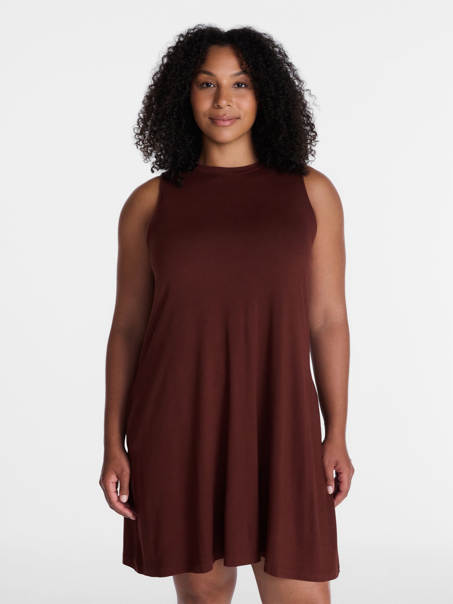 Time and Tru Women's Sleeveless Knit Swing Dress (Brown, XS) 1o02y