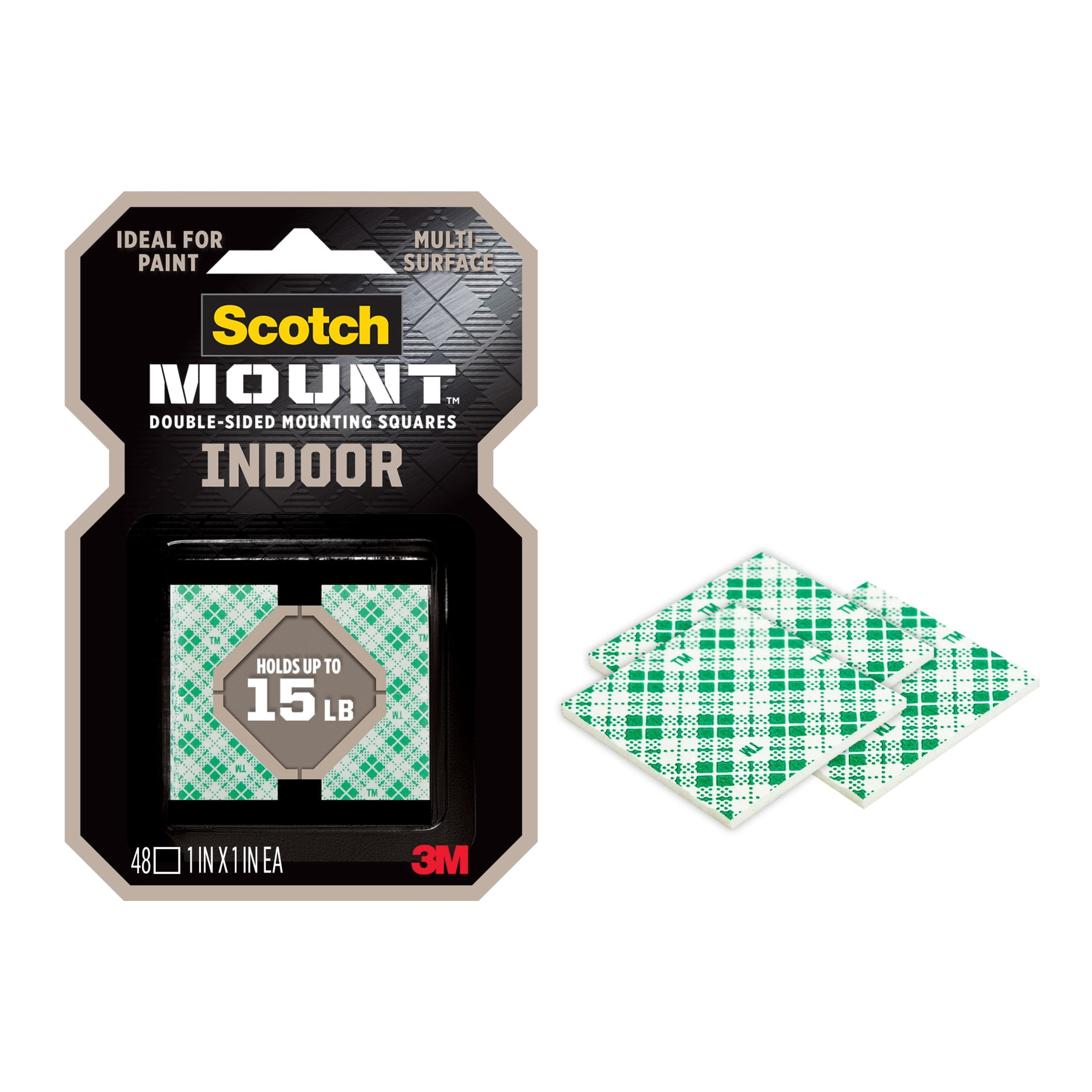 Scotch-Mount Indoor Double-Sided Mounting Squares, Heavy-Duty Adhesive for Painted Drywall (White, 48 Count, 1 in x 1 in) 7mrq5