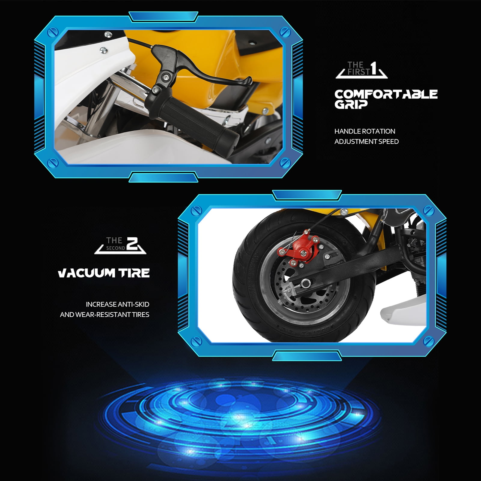 Aqyh Kids Gas Pocket Bike, 49cc 2-Stroke Mini Motorcycle with Dual Disc Brakes and Headlights (White and Yellow, 170 lb Max Load) caajz