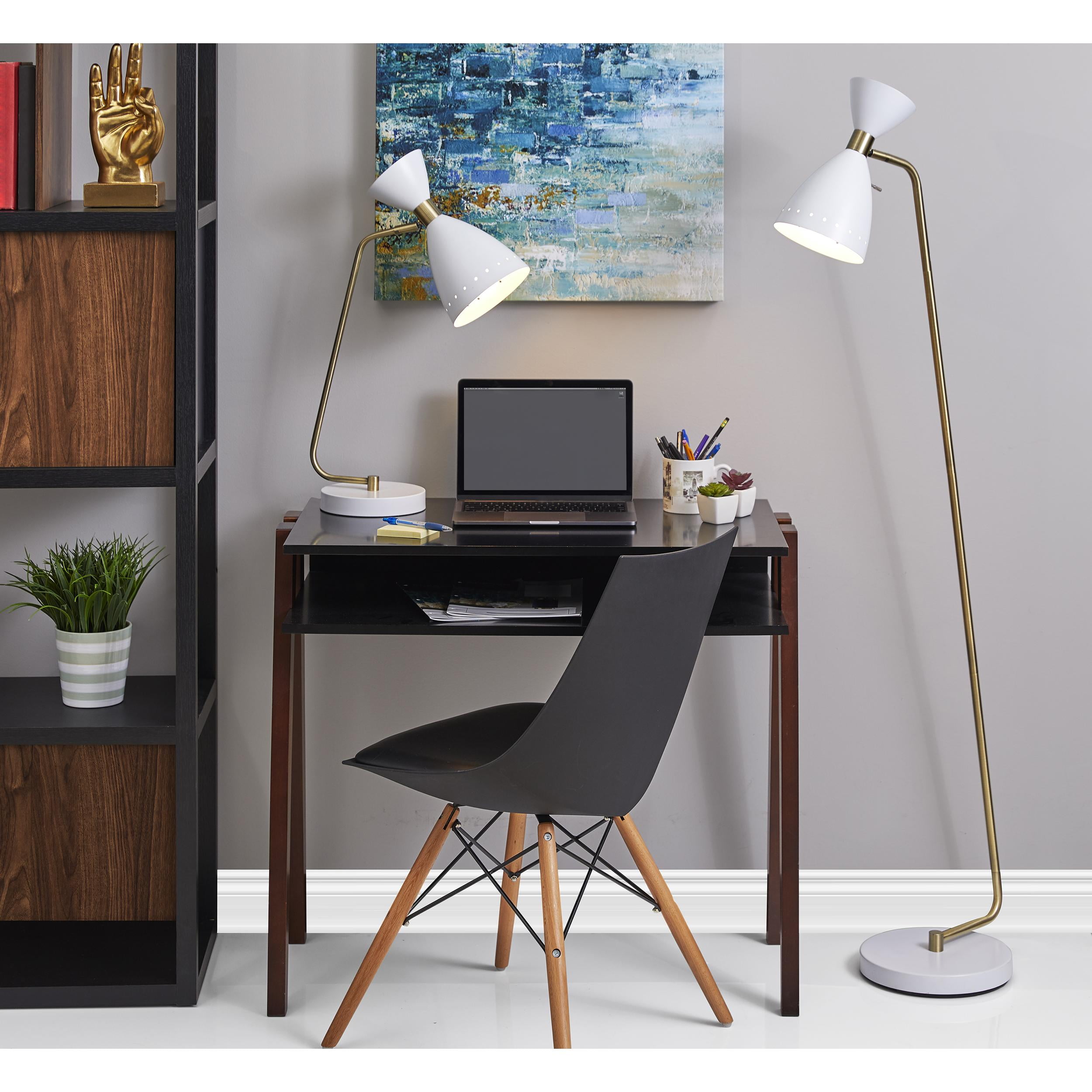 Adesso Oscar Floor Lamp, Mid-Century Modern Adjustable Task Lighting (White and Antique Brass) y4yh4