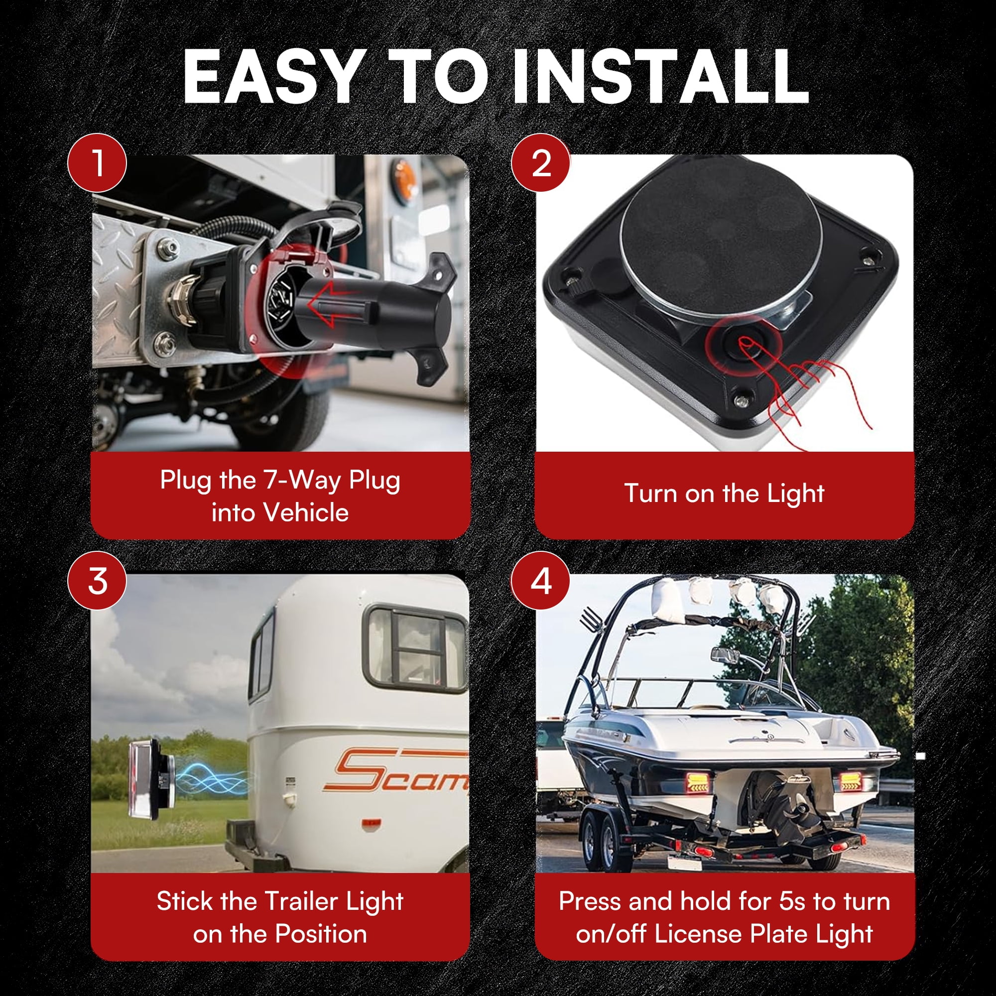 DAYBETTER Wireless LED Trailer Lights Kit, Magnetic Towing Tail Lights with 100ft Range (Red, 2-Pack) fwdrt