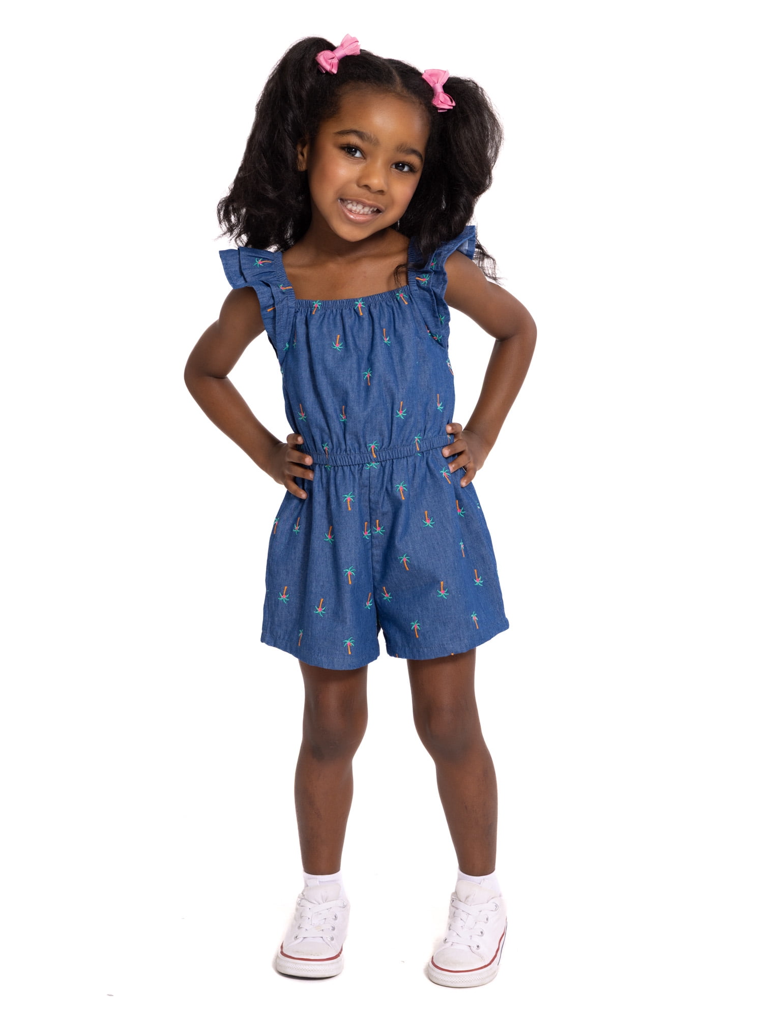 Wonder Nation Toddler Girls Cotton Romper with Ruffle Sleeves (Grey, 5T) pvuq5