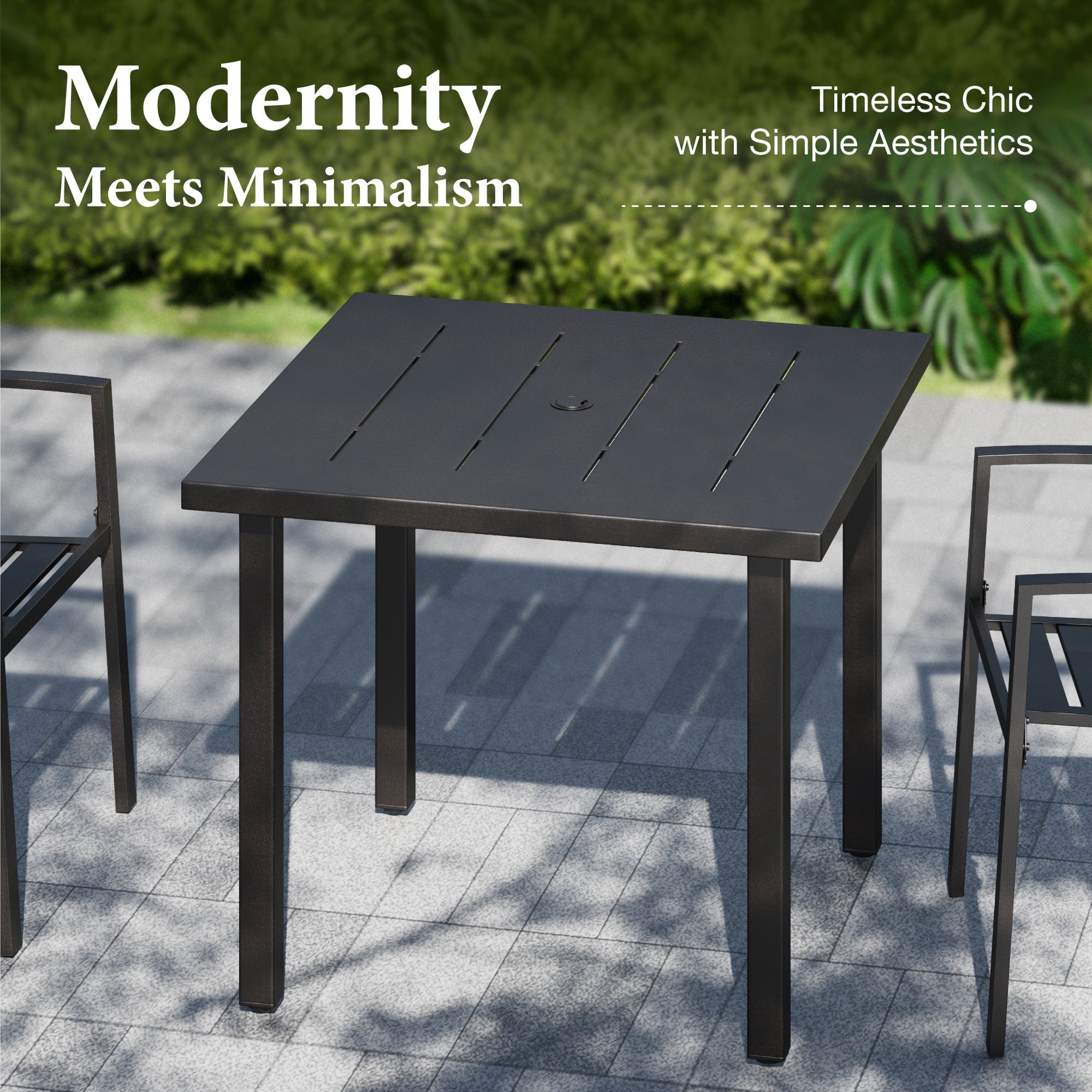 MF Studio 5-Piece Outdoor Patio Dining Set, Rattan Rope-Woven Chairs and 34.2 in Square Table (Black and Beige, 5-Piece Set) 0m3xf