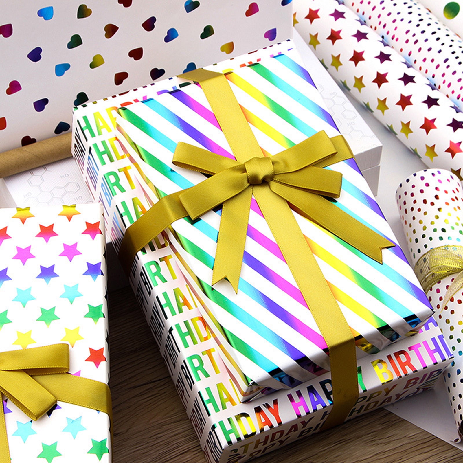 XMMSWDLA Wrapping Paper Roll (Gold Polka Dot, 17 in x 27.5 in) lbt23