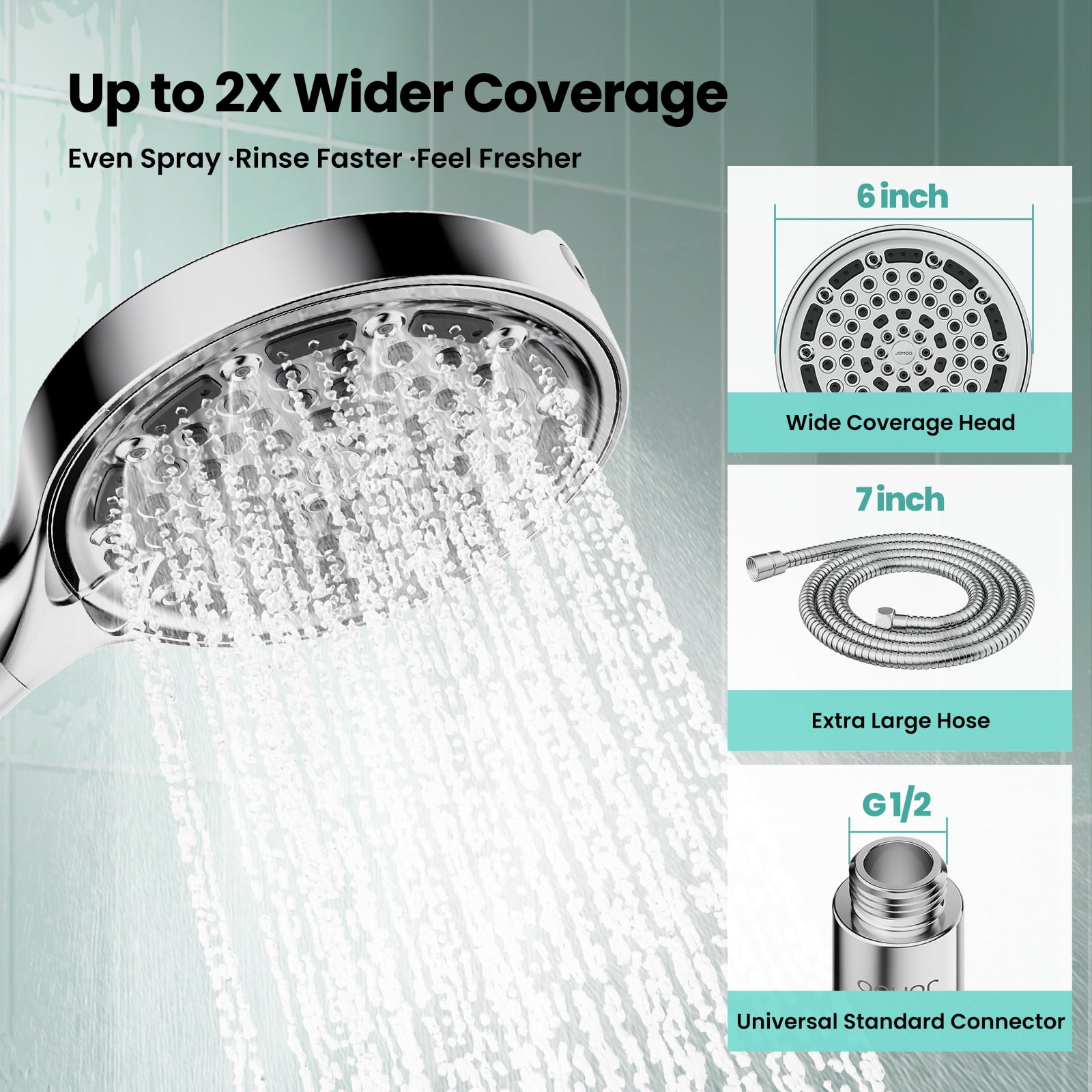 JOMOO Handheld Shower Head with 6 Spray Settings, High Pressure Filtered Showerhead for Hard Water, 6 in Head with 71 in Stainless Steel Hose (Chrome) up4ty