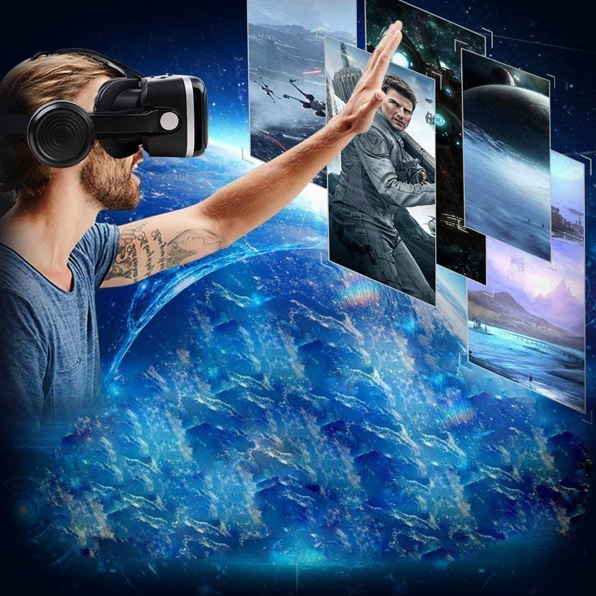 SIMIYA VR Headset with Remote Controller, 3D Virtual Reality Glasses for Gaming and Movies, Adjustable Focus Eye Care System (Black, 4.7-6.5 in) fsz5h