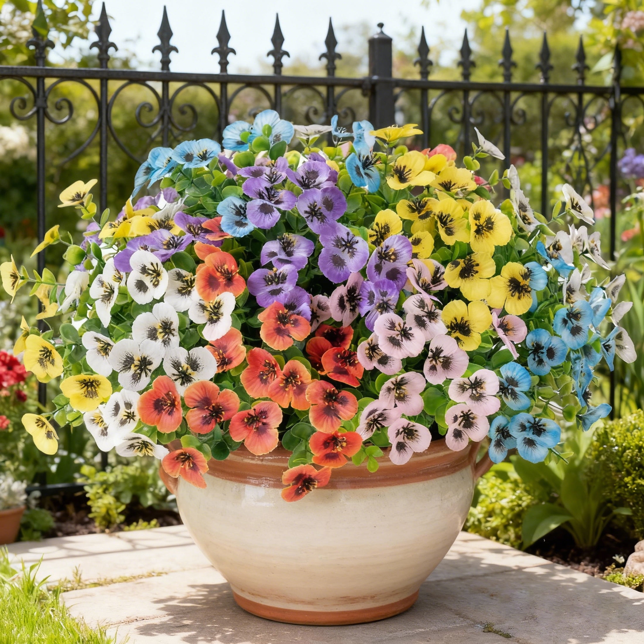 Miracliy Artificial Pansy Flowers Bouquet, UV Resistant Faux Floral Decor for Outdoor Patio and Garden (24 Pieces, Multicolor) jl3jg