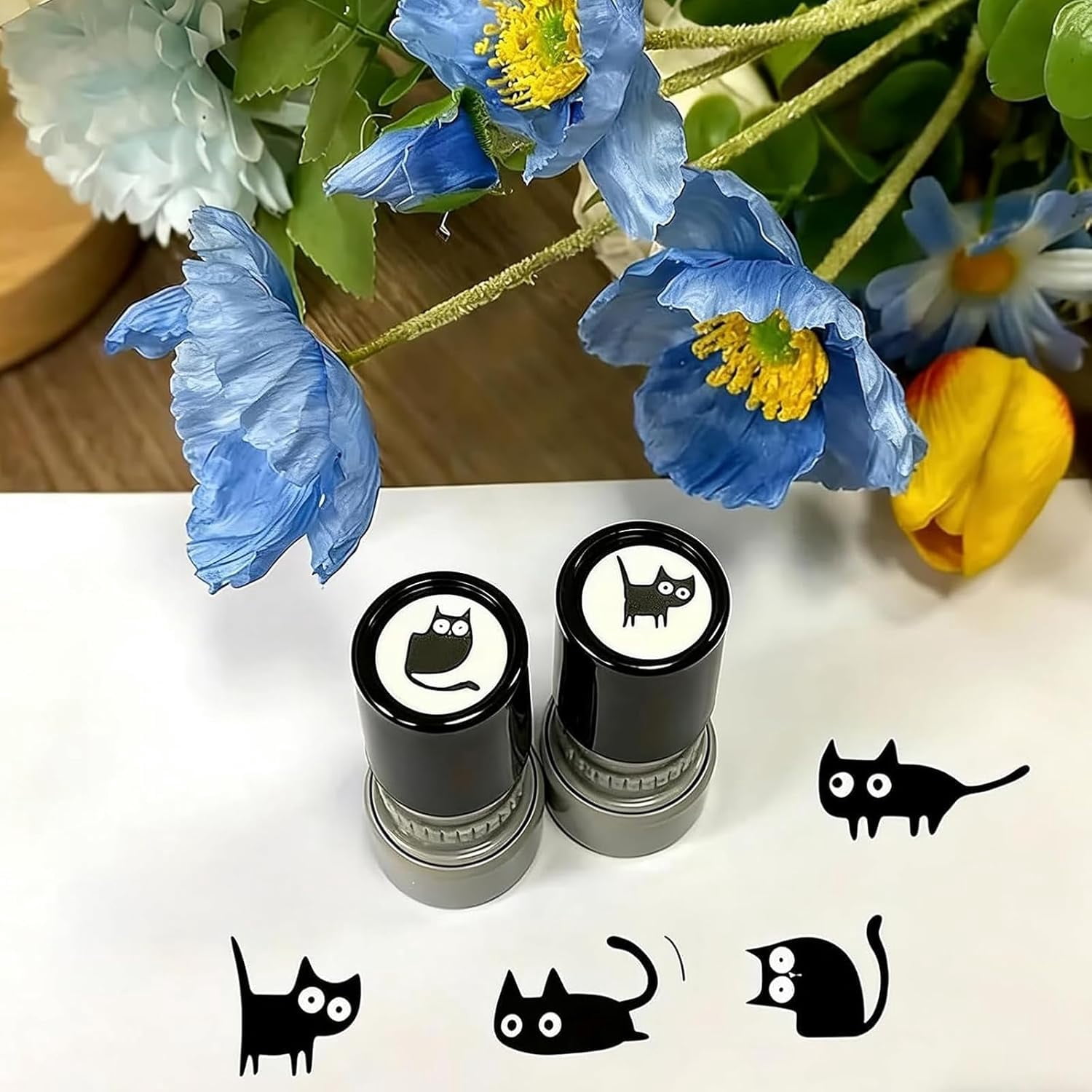 Generic Cat Pattern Self-Inking Stamp Set (Black, 4-Piece Set) t96hy