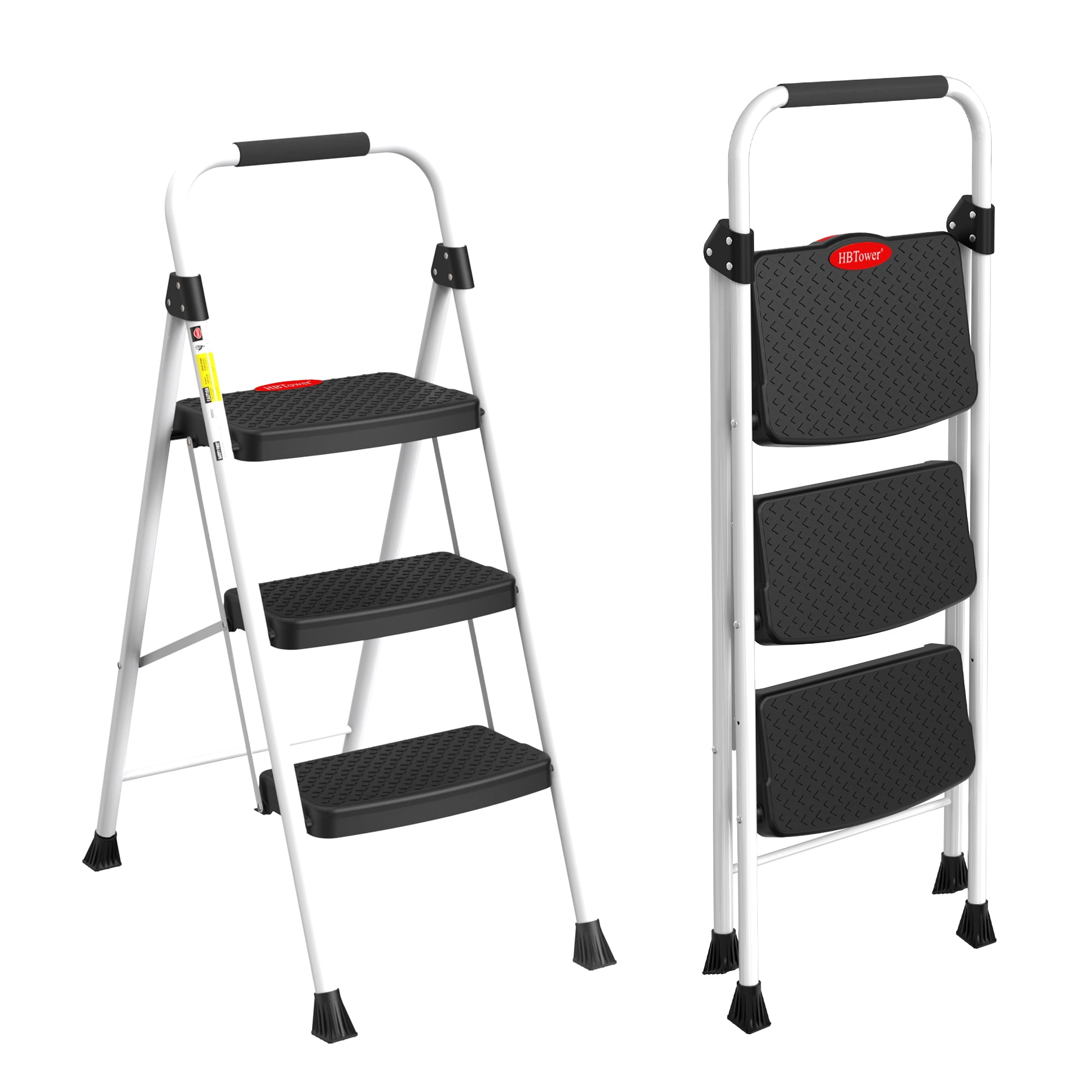 HBTower 3-Step Steel Folding Ladder with Snap-Lock (White, 330 lb Capacity) csfav