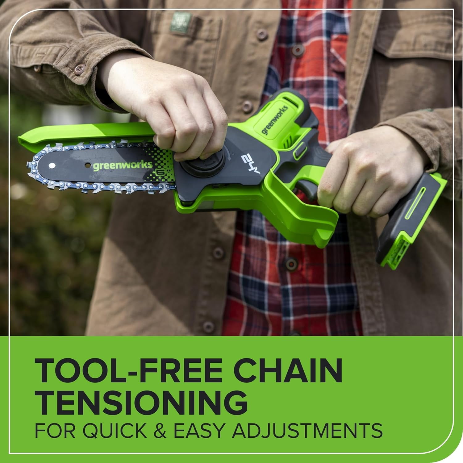 Greenworks 24V 6in Brushless Pruning Saw with Auto Oiler (Green, 2.0Ah Battery and Charger Kit) yeana