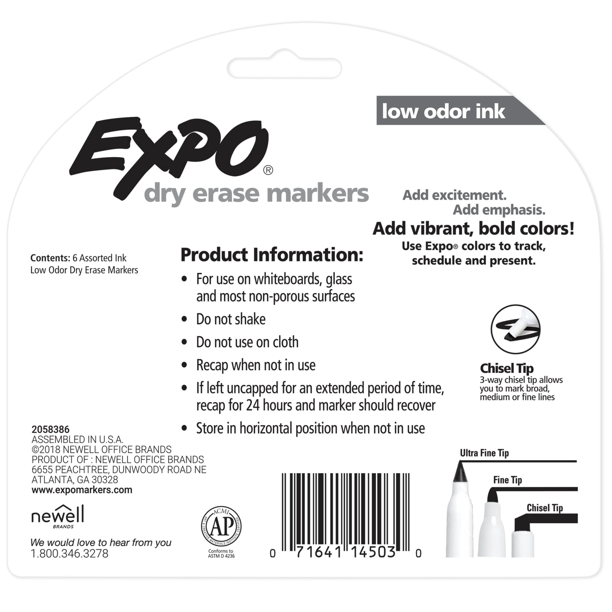 Expo Low Odor Dry Erase Markers (Chisel Tip, Assorted Colors, 6 Count) yu4xi